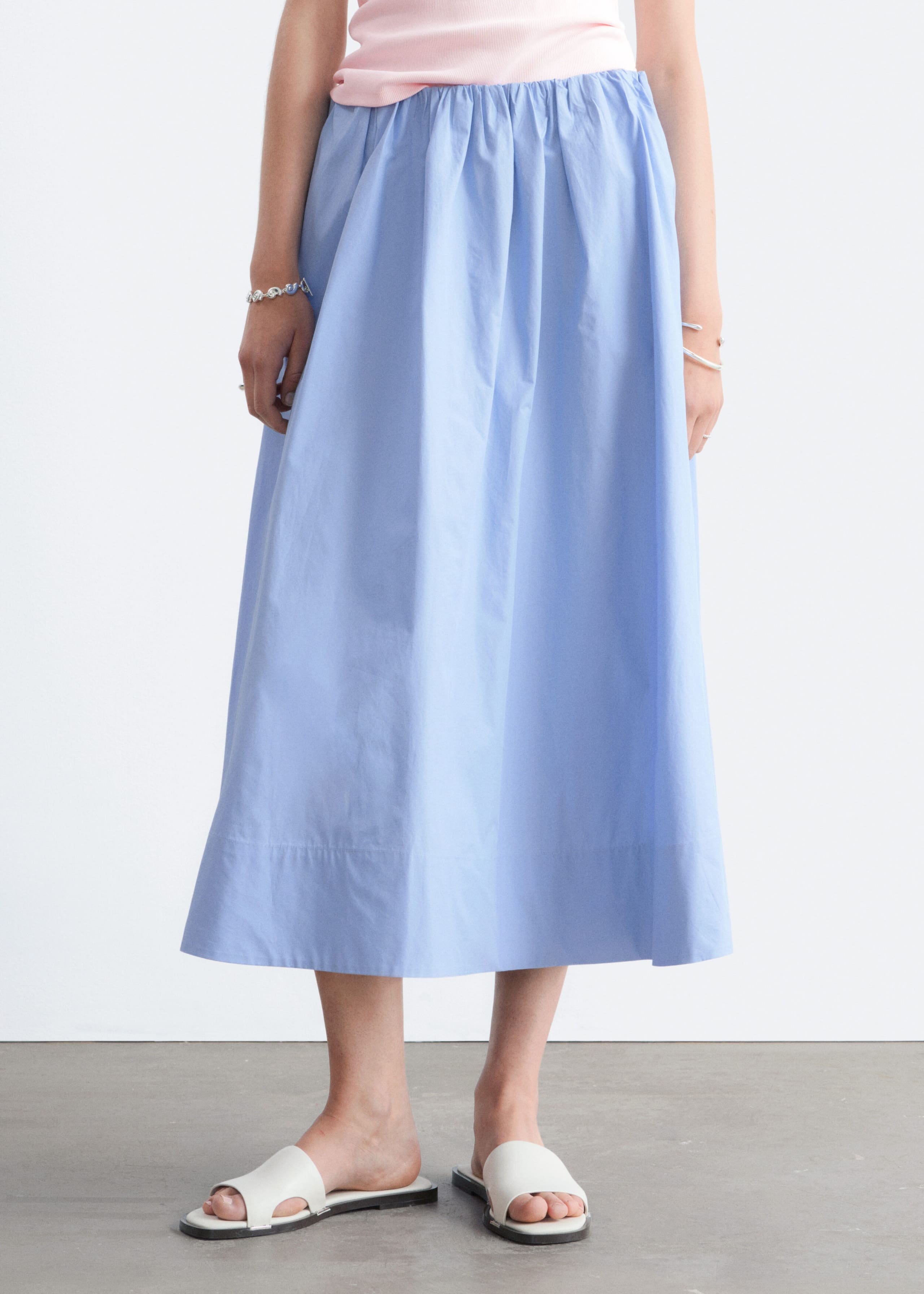 Cotton Midi Skirt - Light Blue - Lookbook