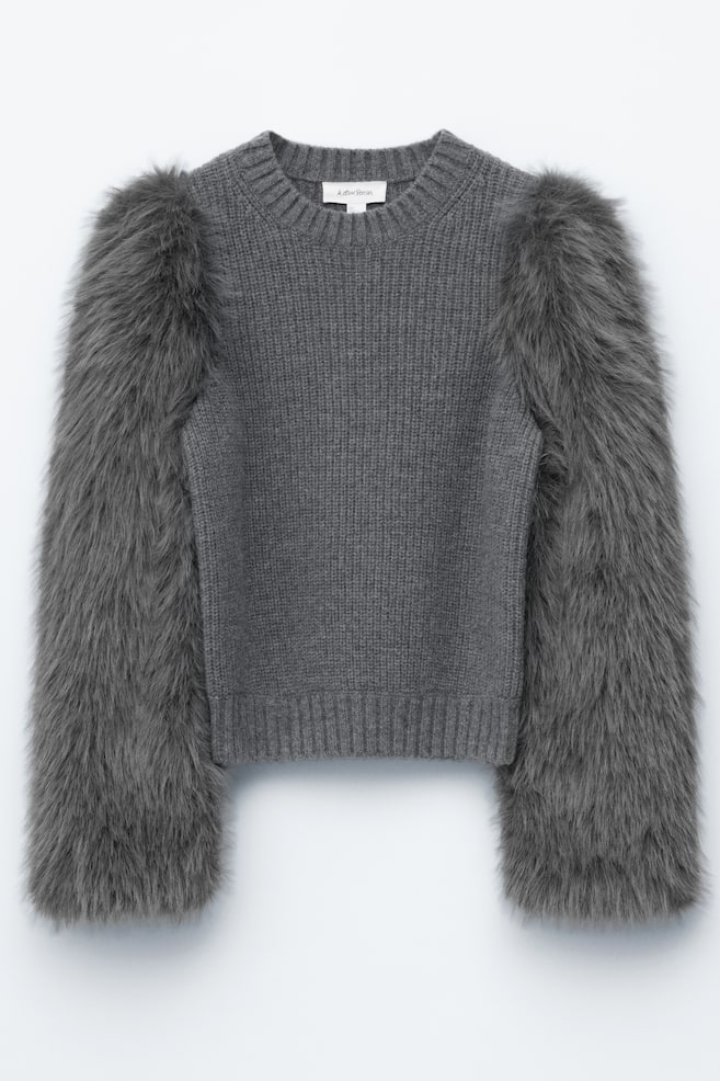 Pull à manches en fourrure synthétique - Gris foncé - 1