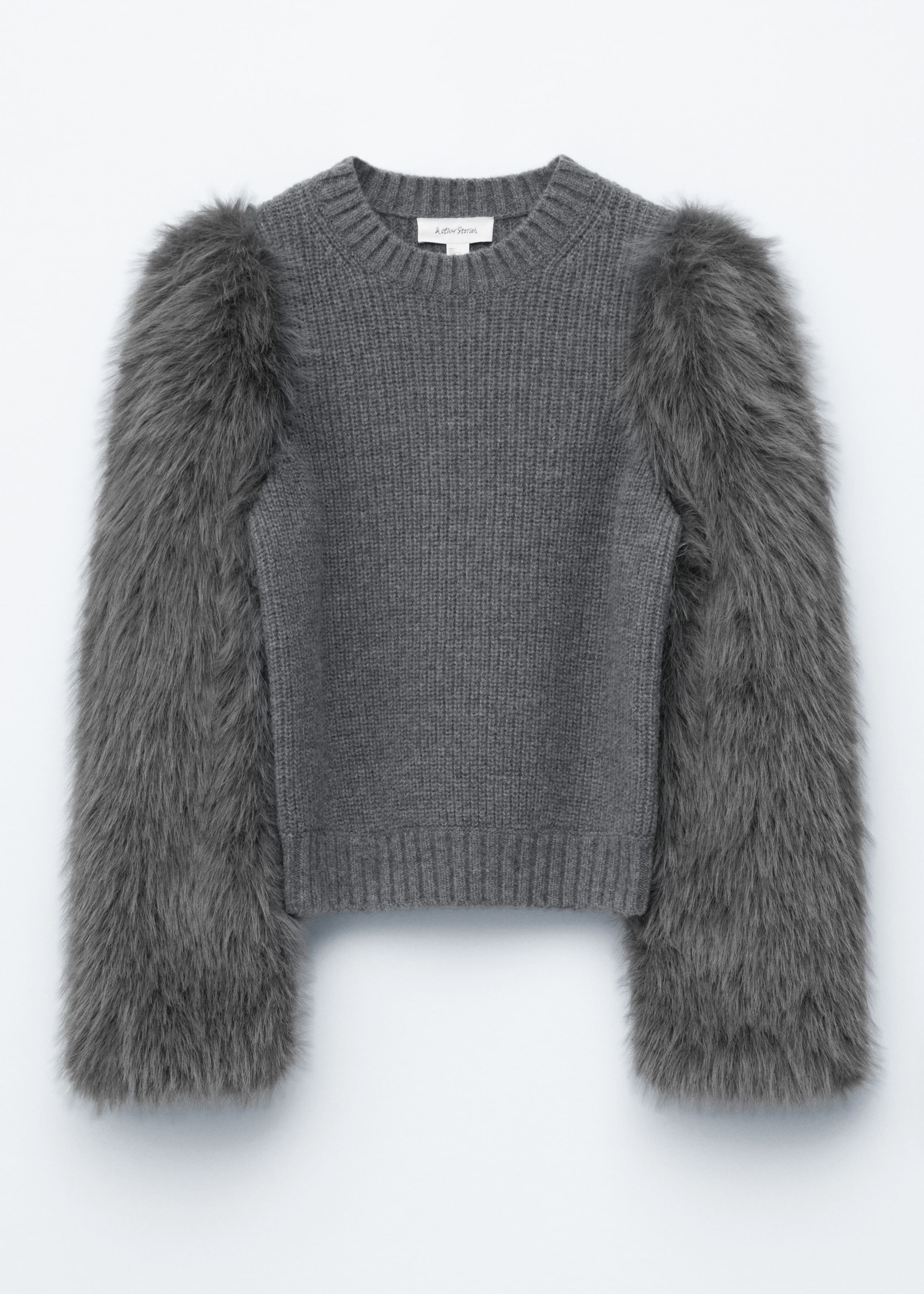 Image of Faux Fur-Sleeve Wool Jumper