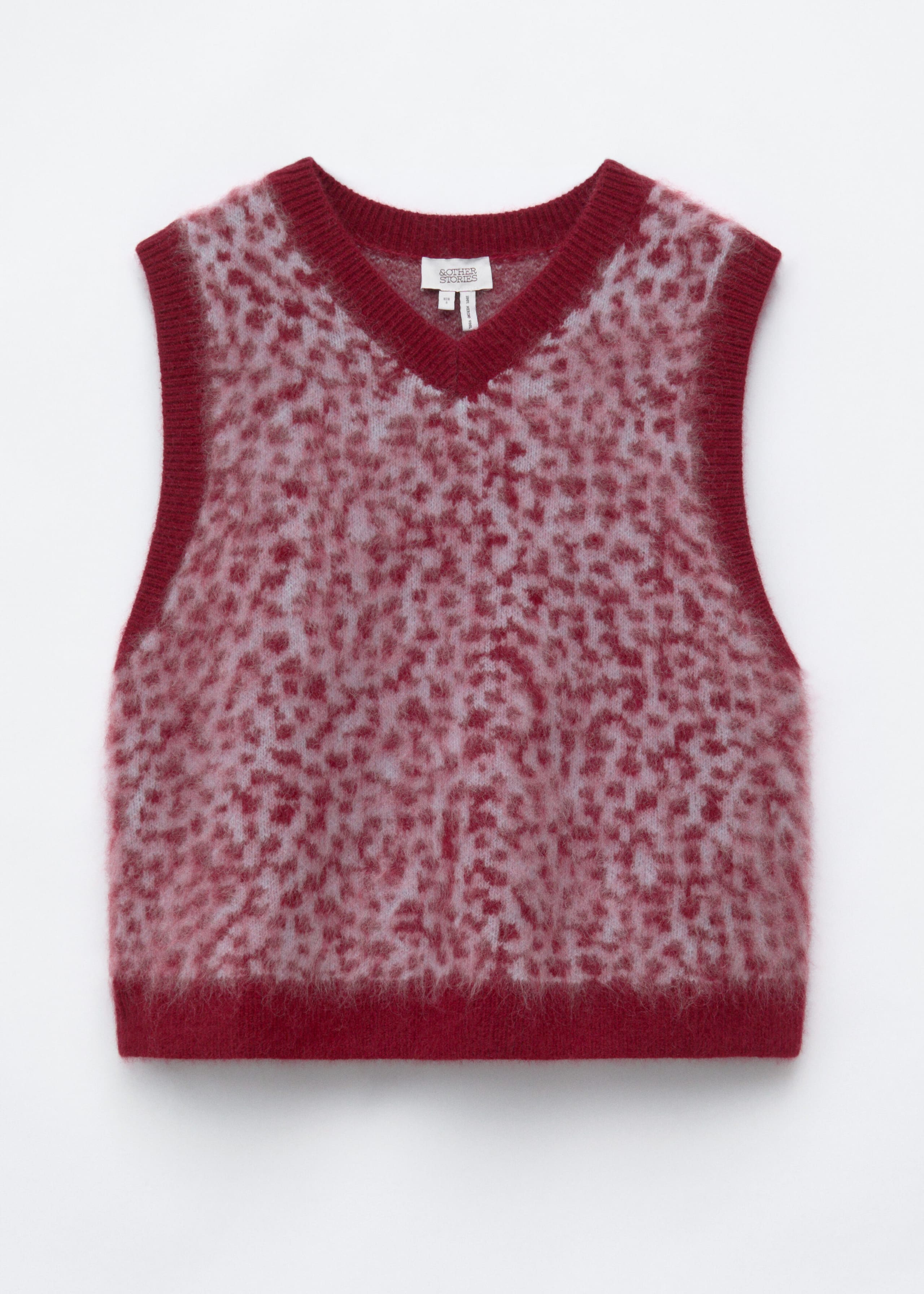 Brushed Wool Jacquard Vest - Burgundy/Leopard Print - Still Life