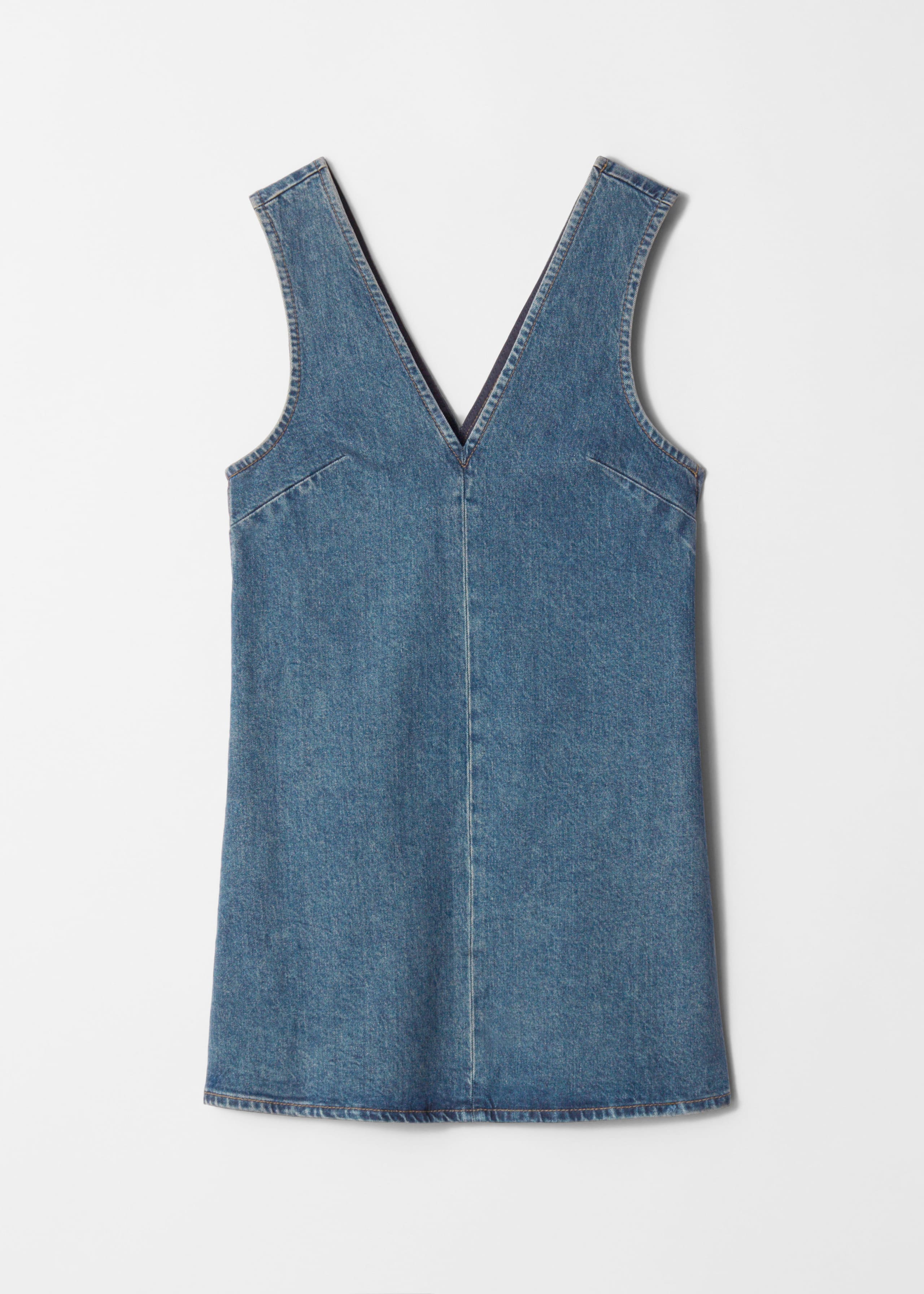 Minivestido vaquero con escote en pico - Azul medio - Bodegón