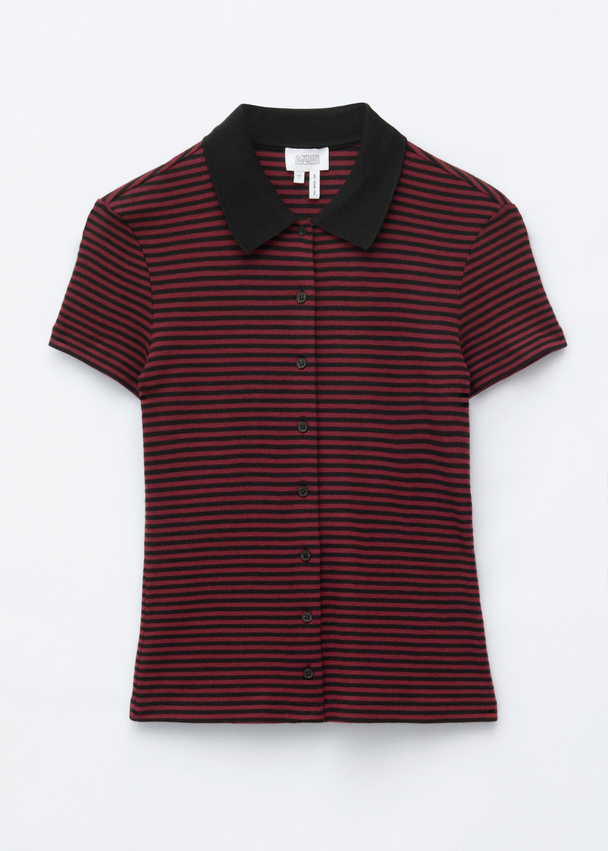 Buttoned Jersey Top - Dark Red/Striped - Lookbook