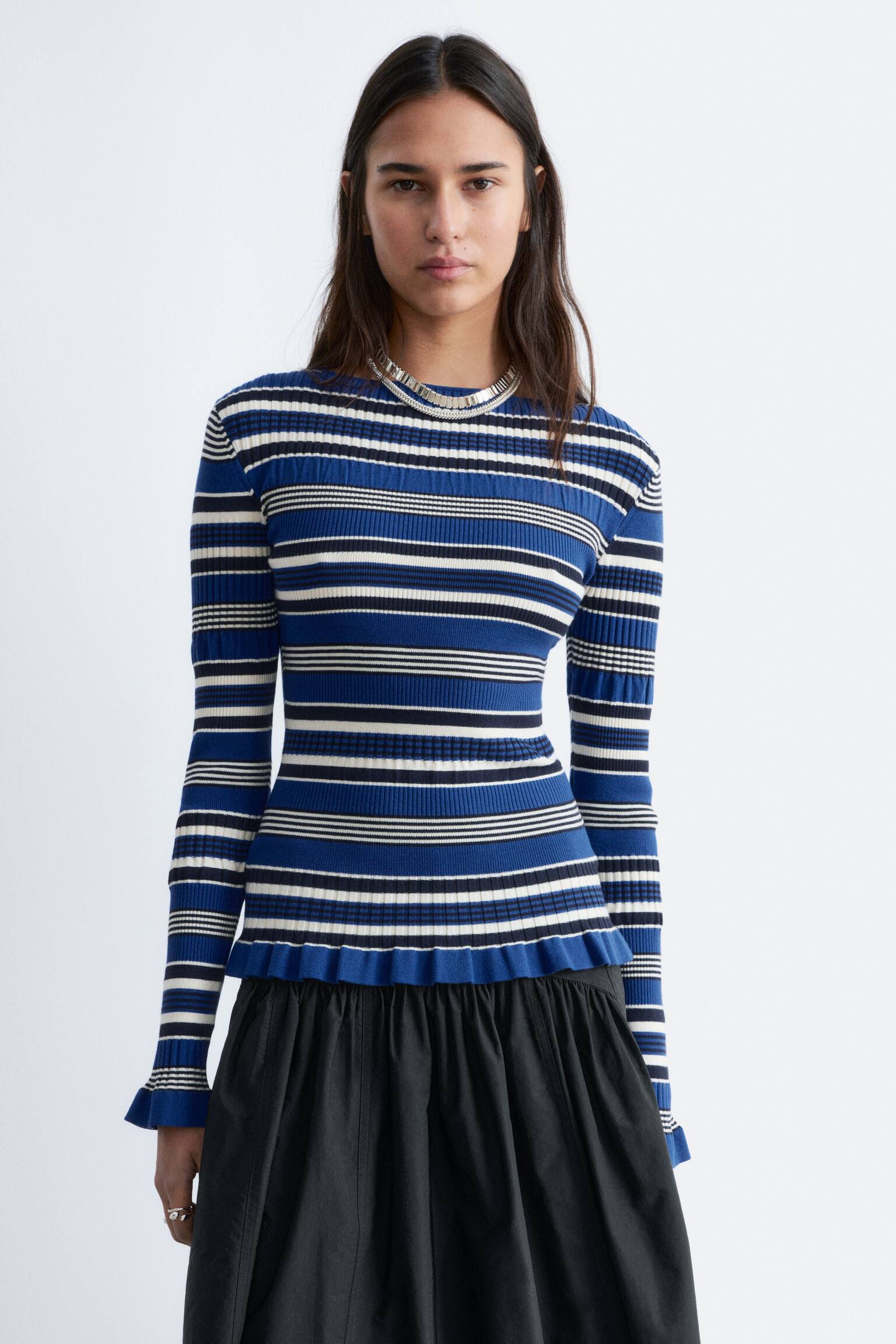 Long-Sleeve Ribbed Top - Blue/Black Stripes/Black/Green/Beige Stripes - 7