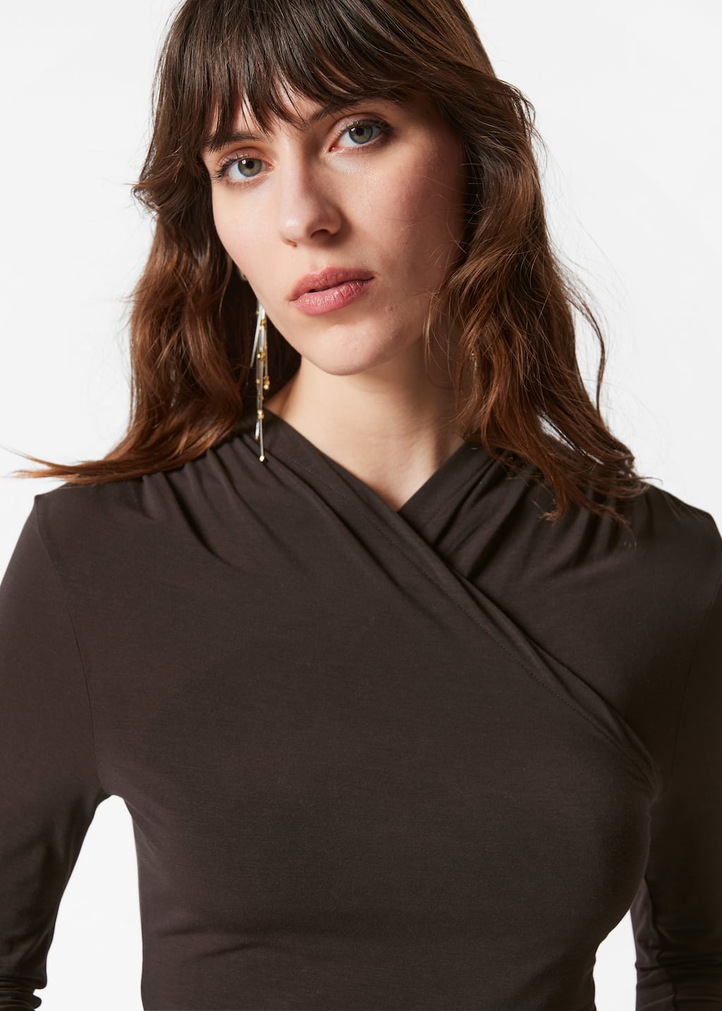 Draped Crossover Top - Dark Brown - Lookbook