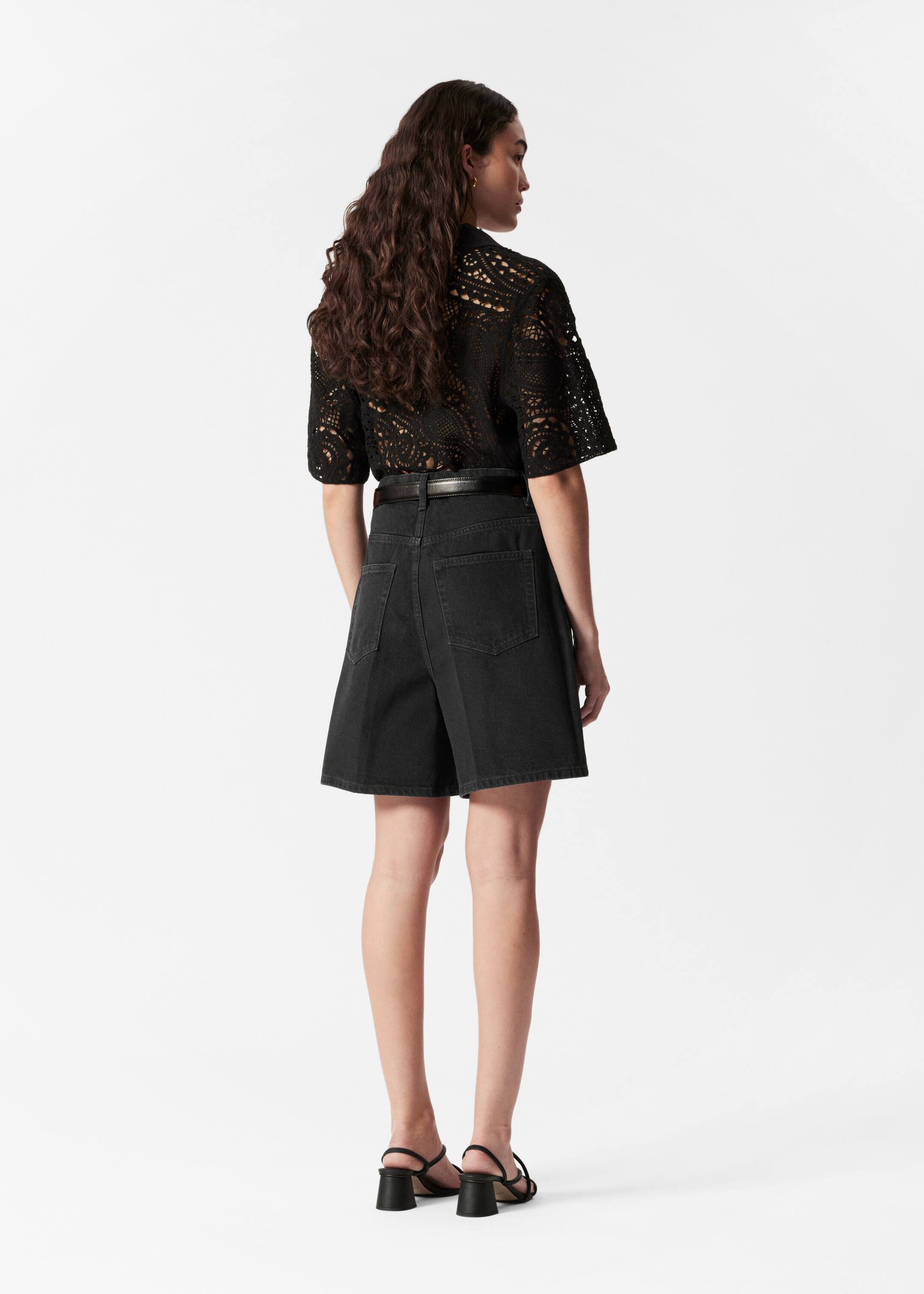 Ingrandisci l'immagine: Wide-Leg Denim Shorts - Black - DONNA | H&M CH 5