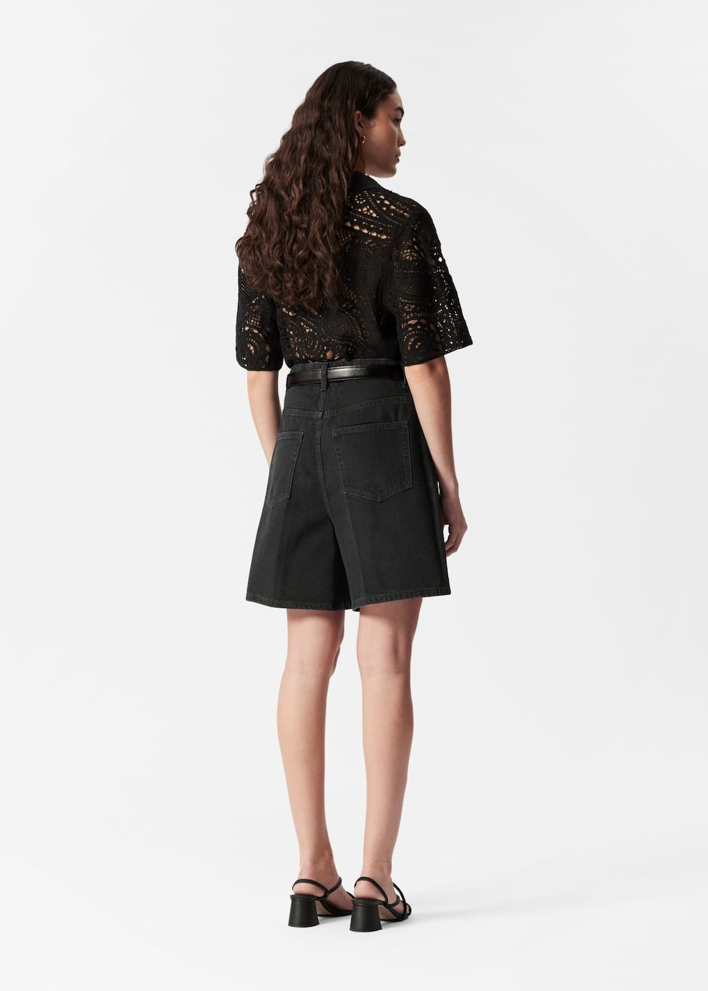 Image of Wide-Leg Denim Shorts