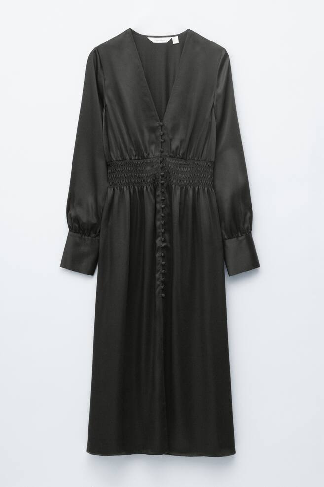 Satin Midi Shirt Dress - Black - 1