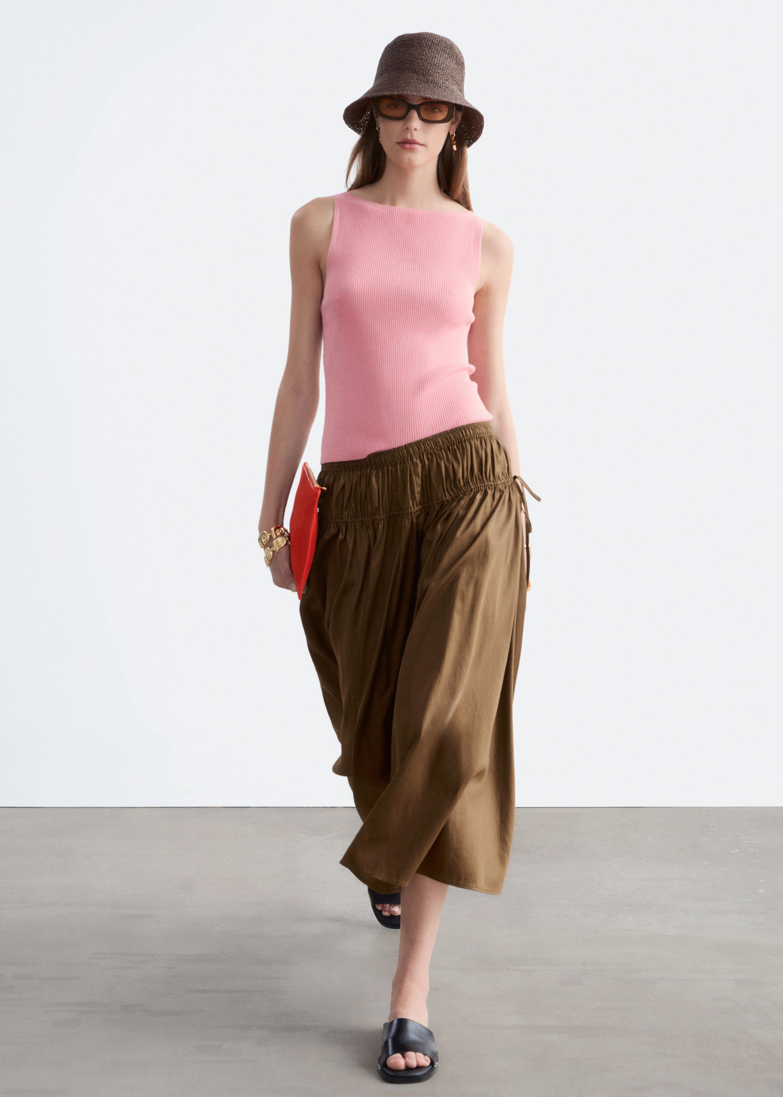 Drawstring Midi Skirt - Brown - Still Life