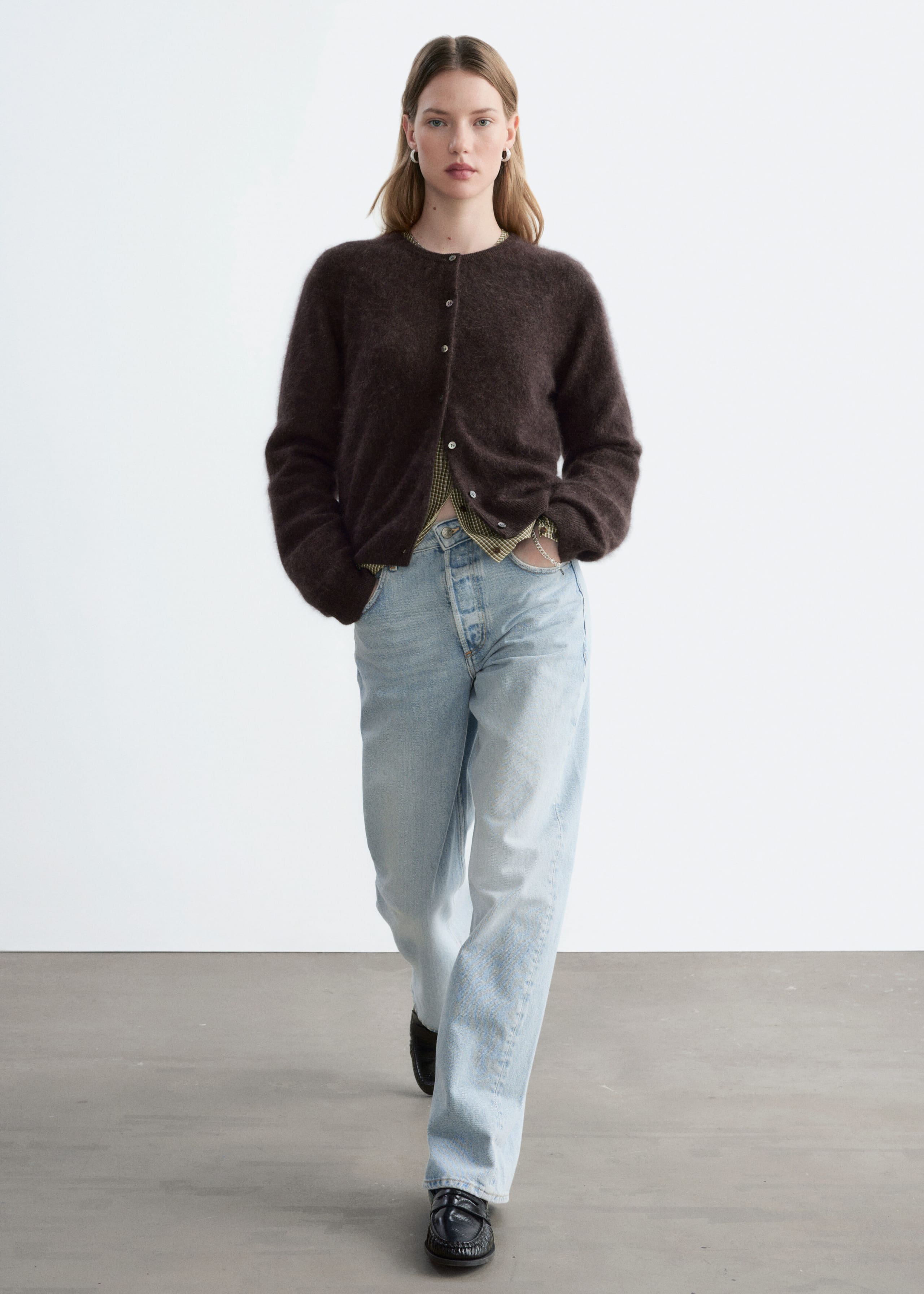 Brushed Cashmere Cardigan - Grey - Lookbook