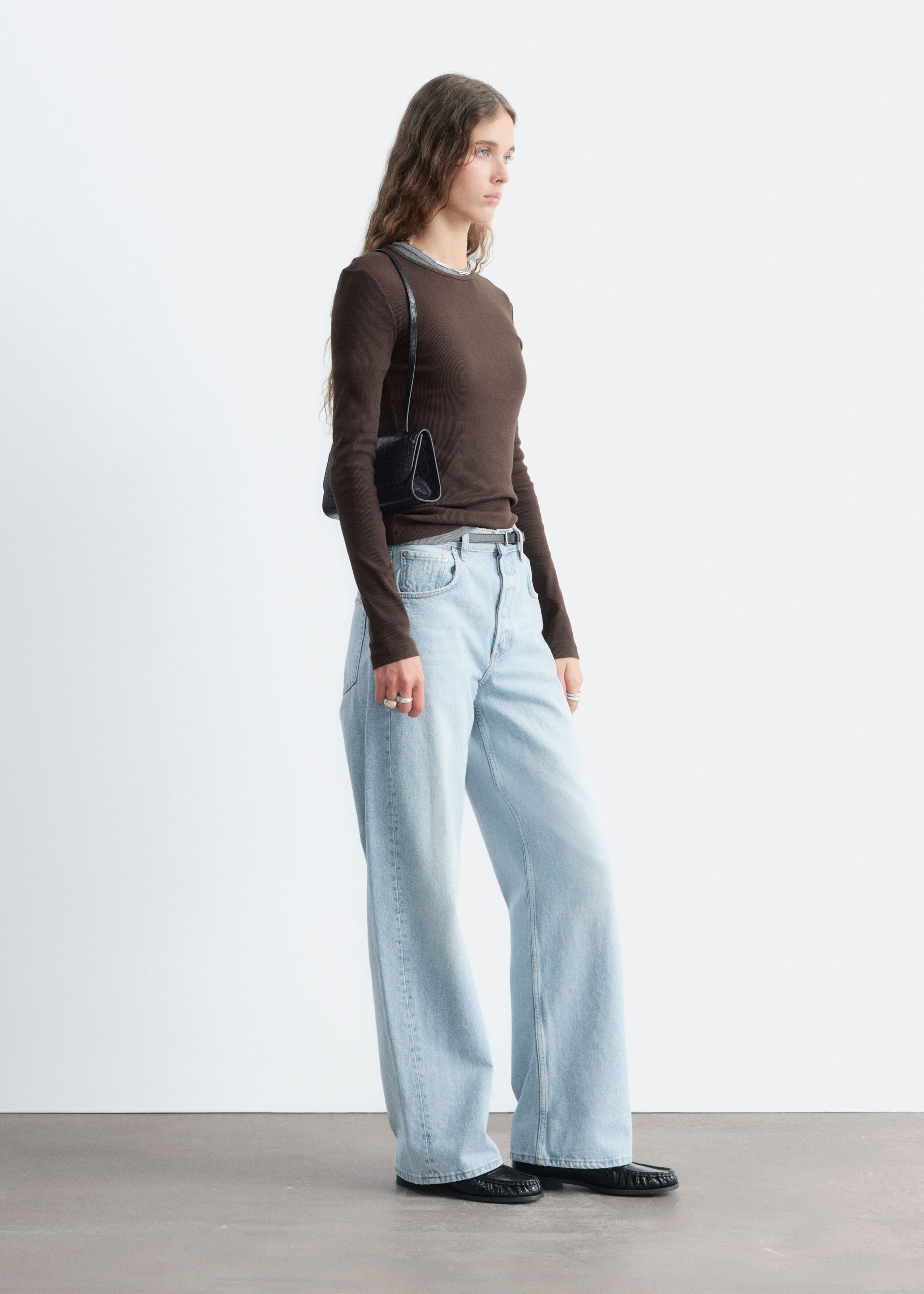 Geribbelde top met lange mouwen - Zwart - Lookbook