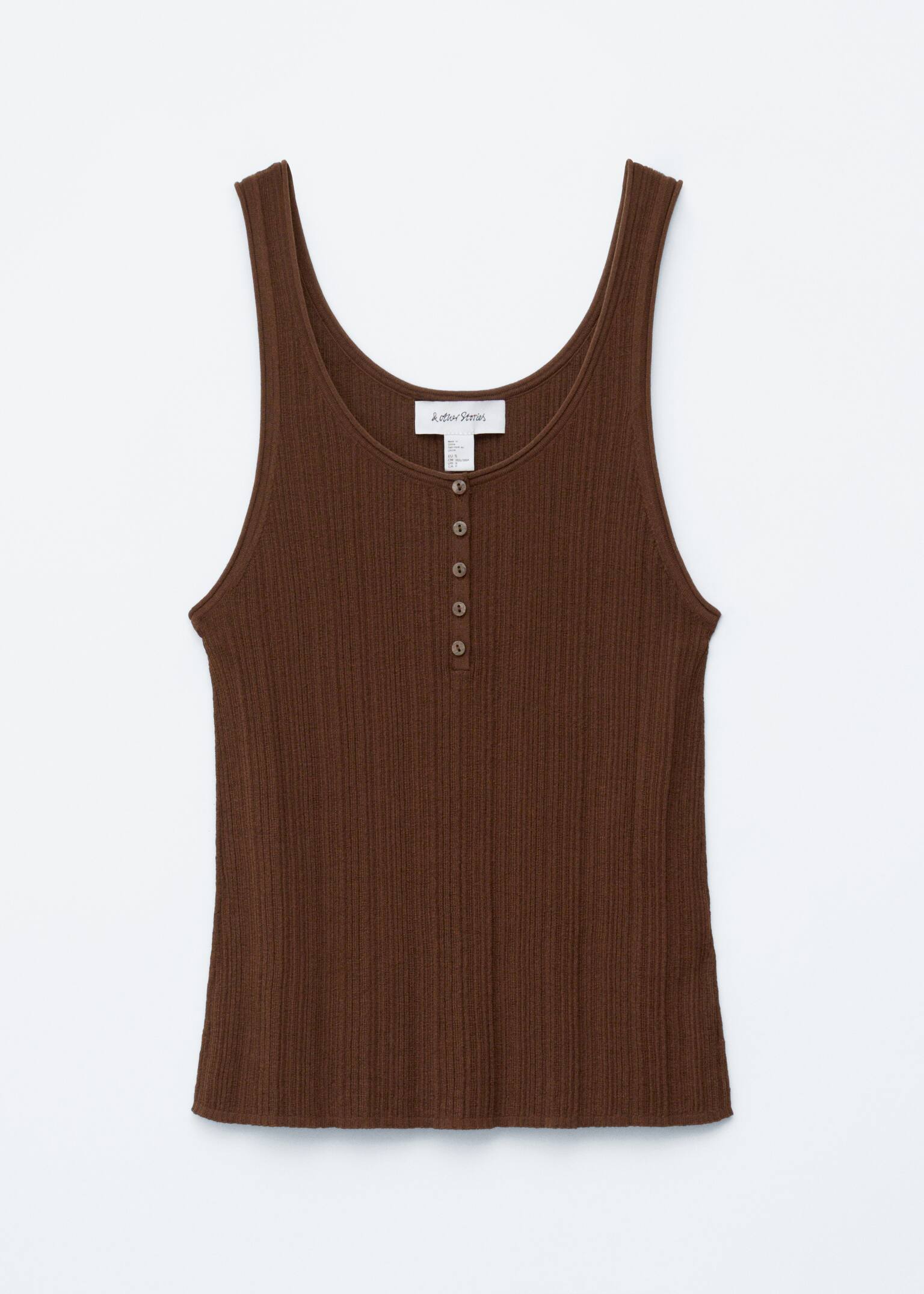 Scoop-Neck Rib-Knit Tank Top - Dark Brown/Black/Olive Brown