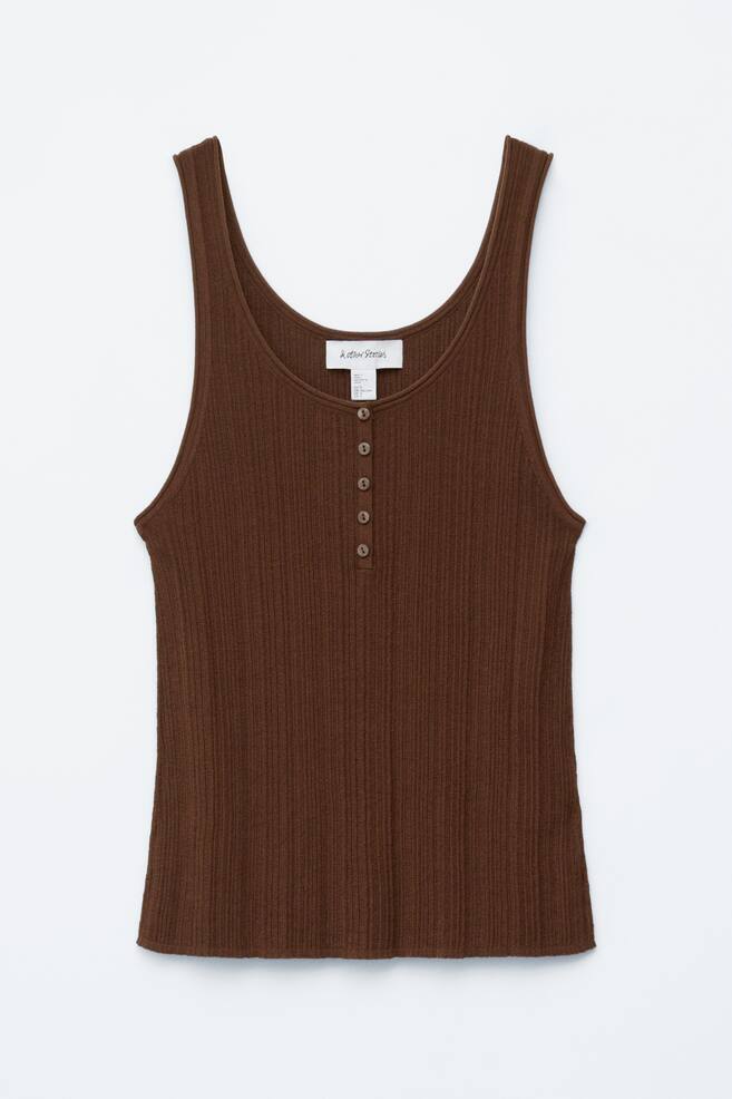 Rippstrick-Tanktop mit tiefem Ausschnitt - Dunkelbraun - 1