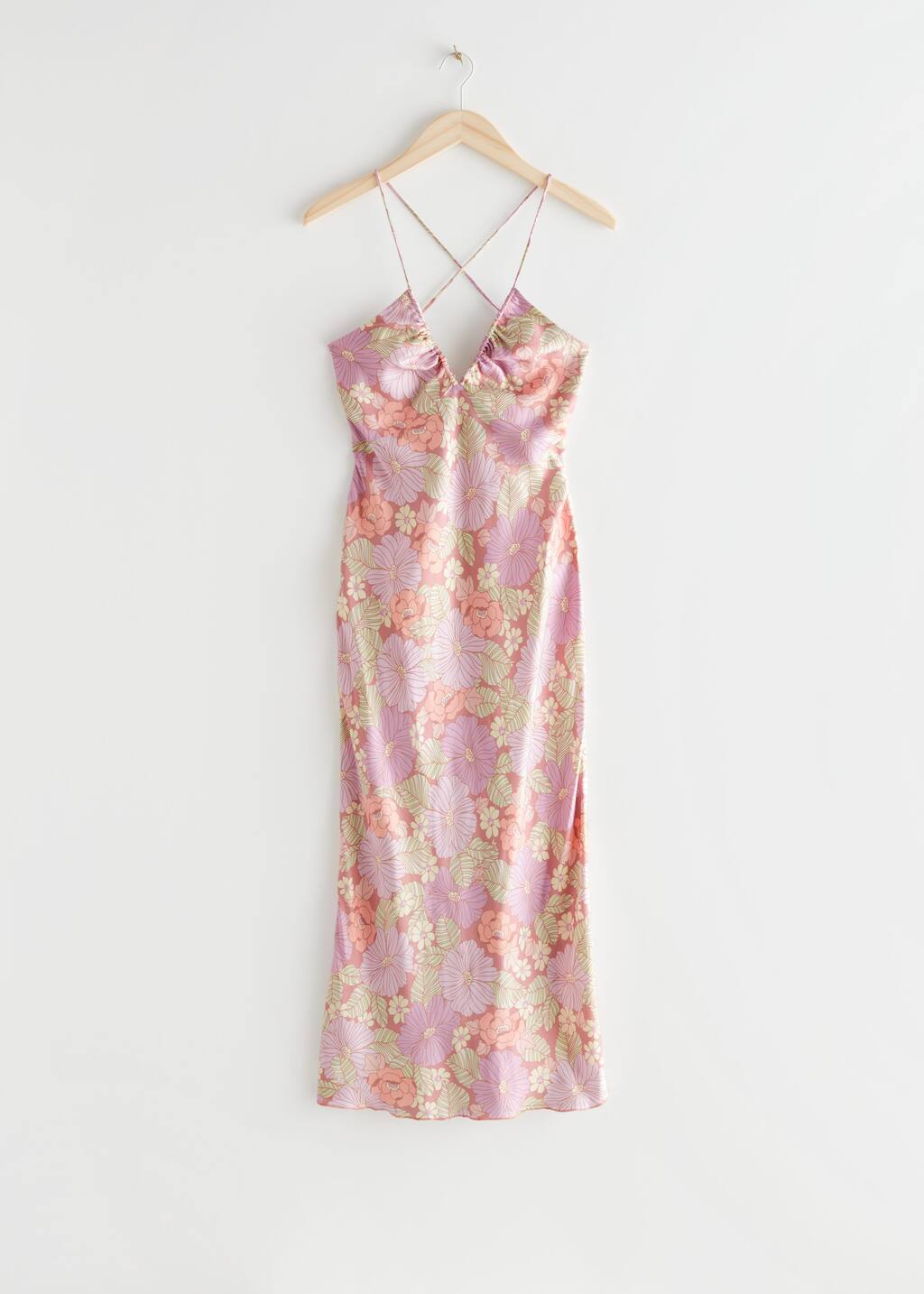 Printed Strappy Midi Dress - Pink Florals - Bodegón