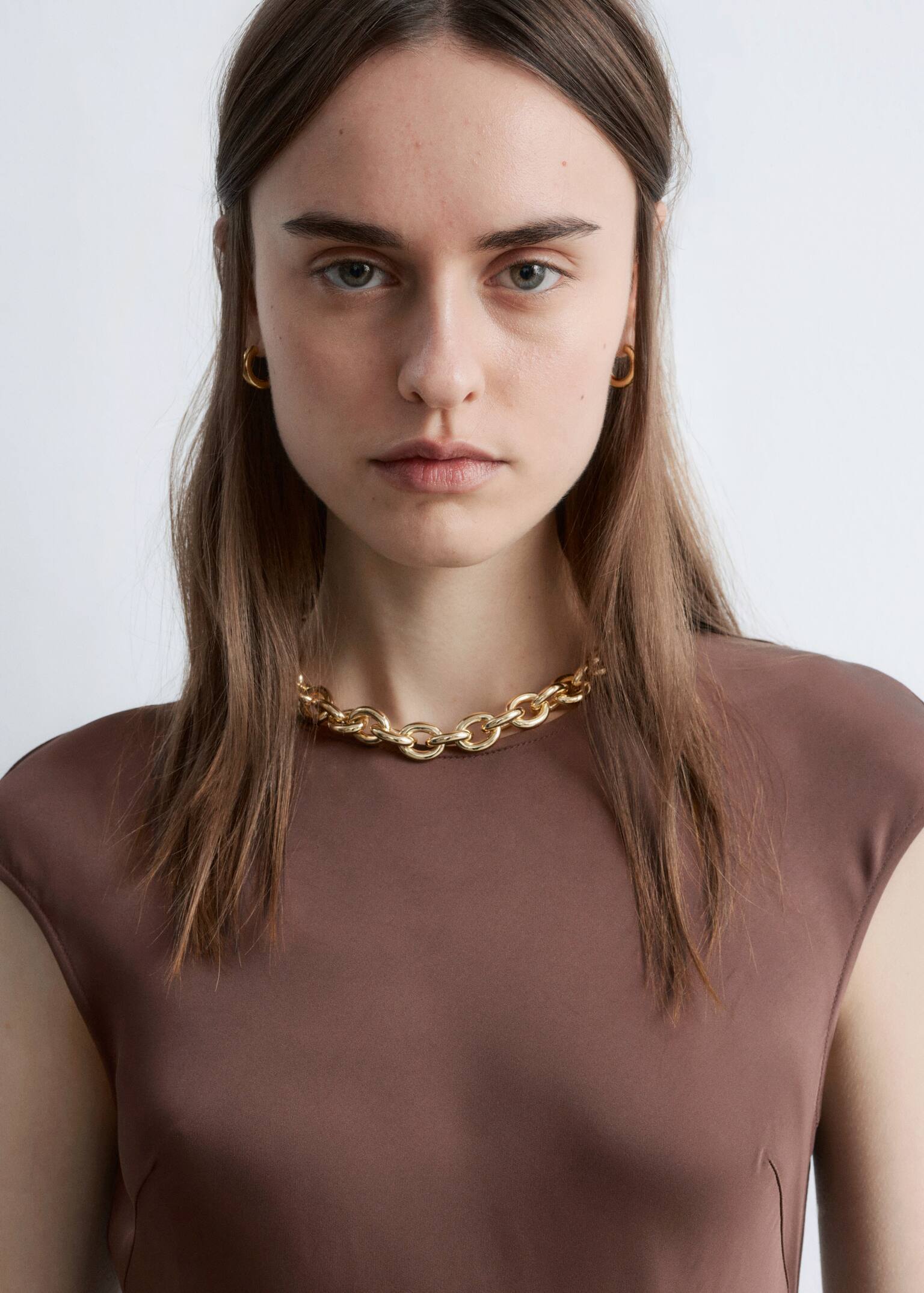 Вталена сатенена макси рокля - Кафяво/Тъмносиньо - 5