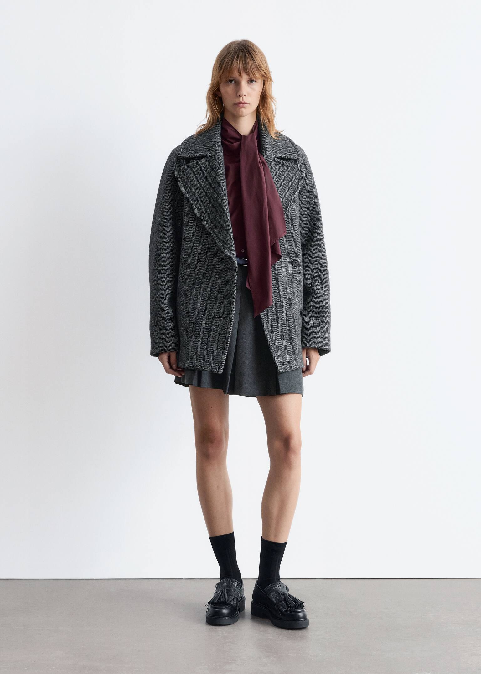 Manteau court et croisé en laine - Gris foncé