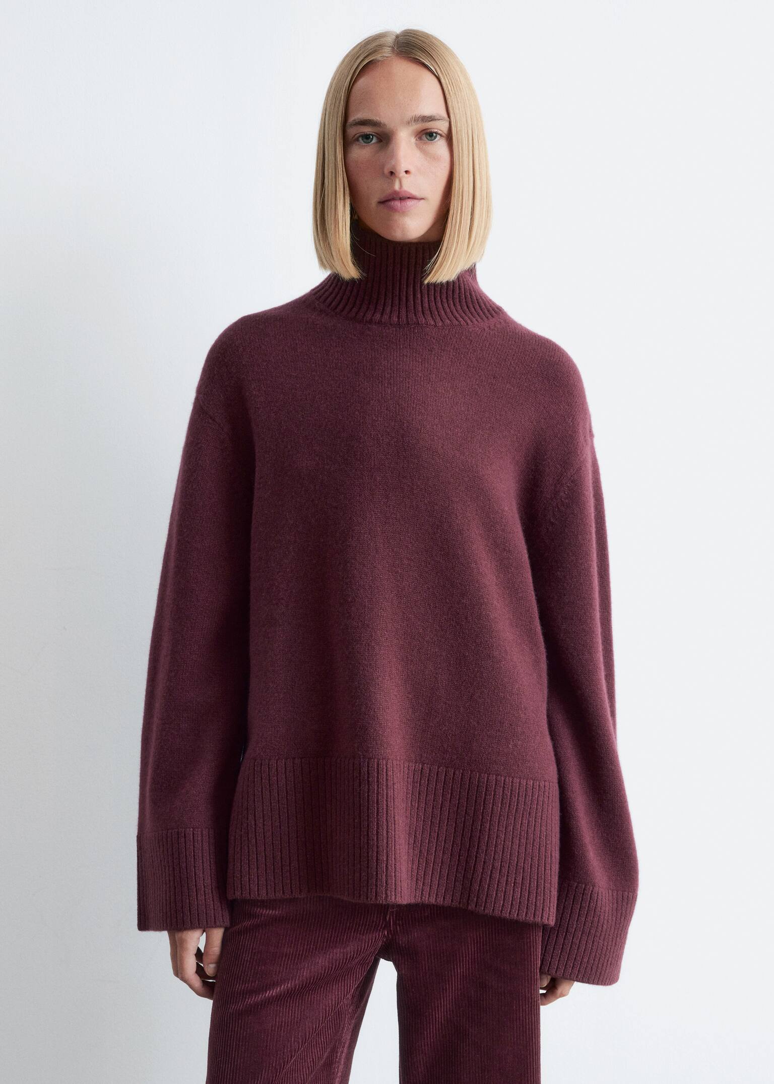 Oversized Turtleneck Wool Jumper - Bordový/Hnedá/Dark Mole