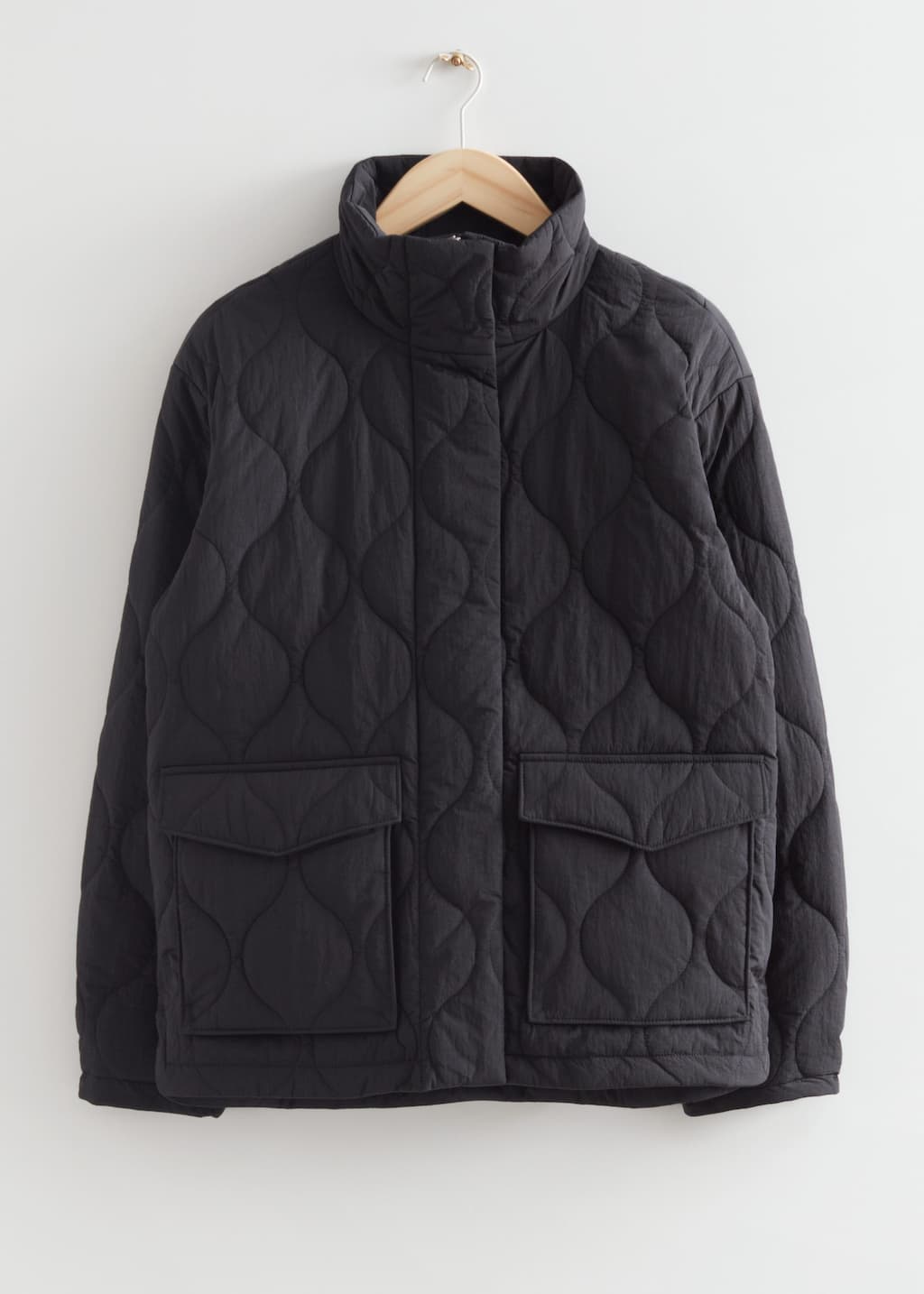Oversized Wave Quilted Jacket - Black - Still Life