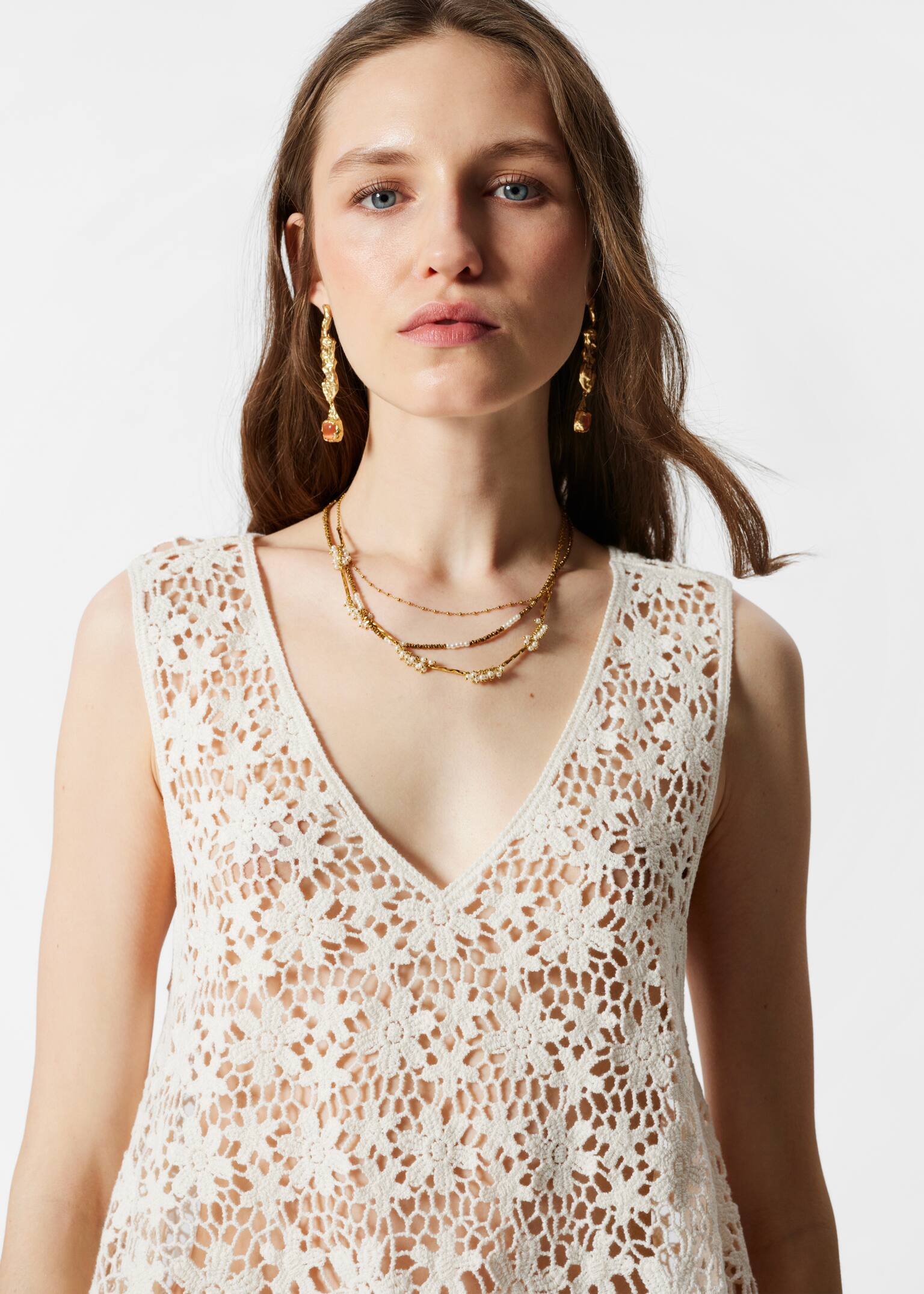 Top Croșetat Fără Mâneci - Alb - 3