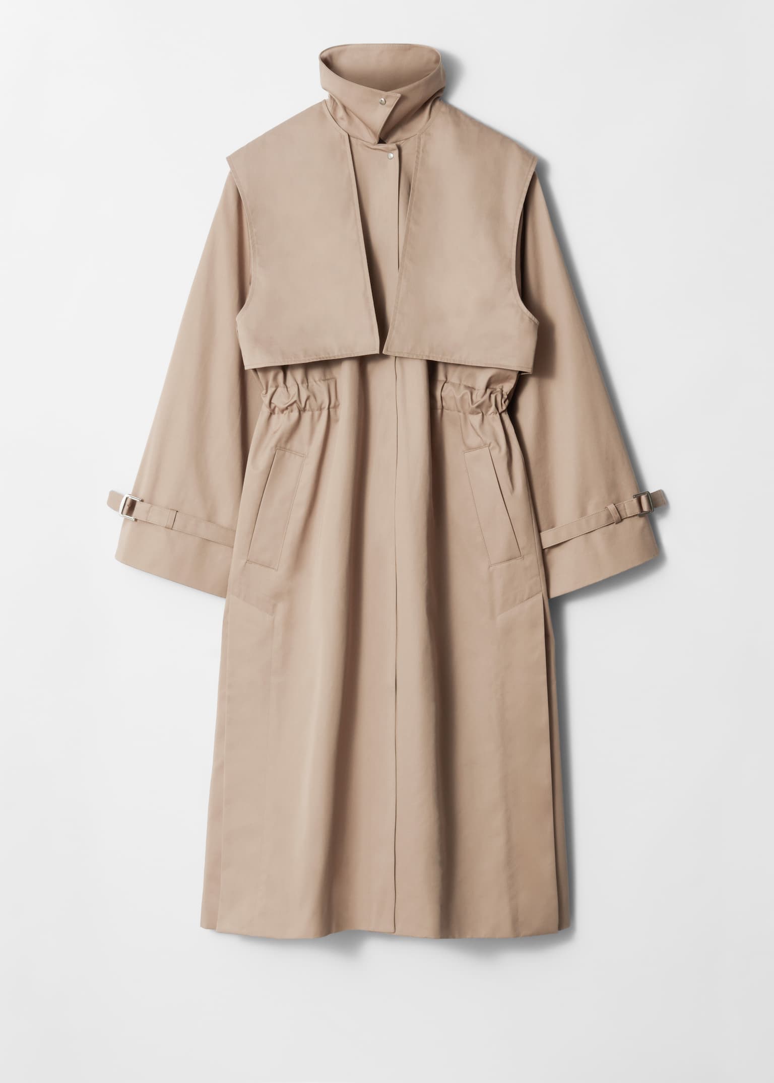 Funnel-Neck Trench Coat - Beige