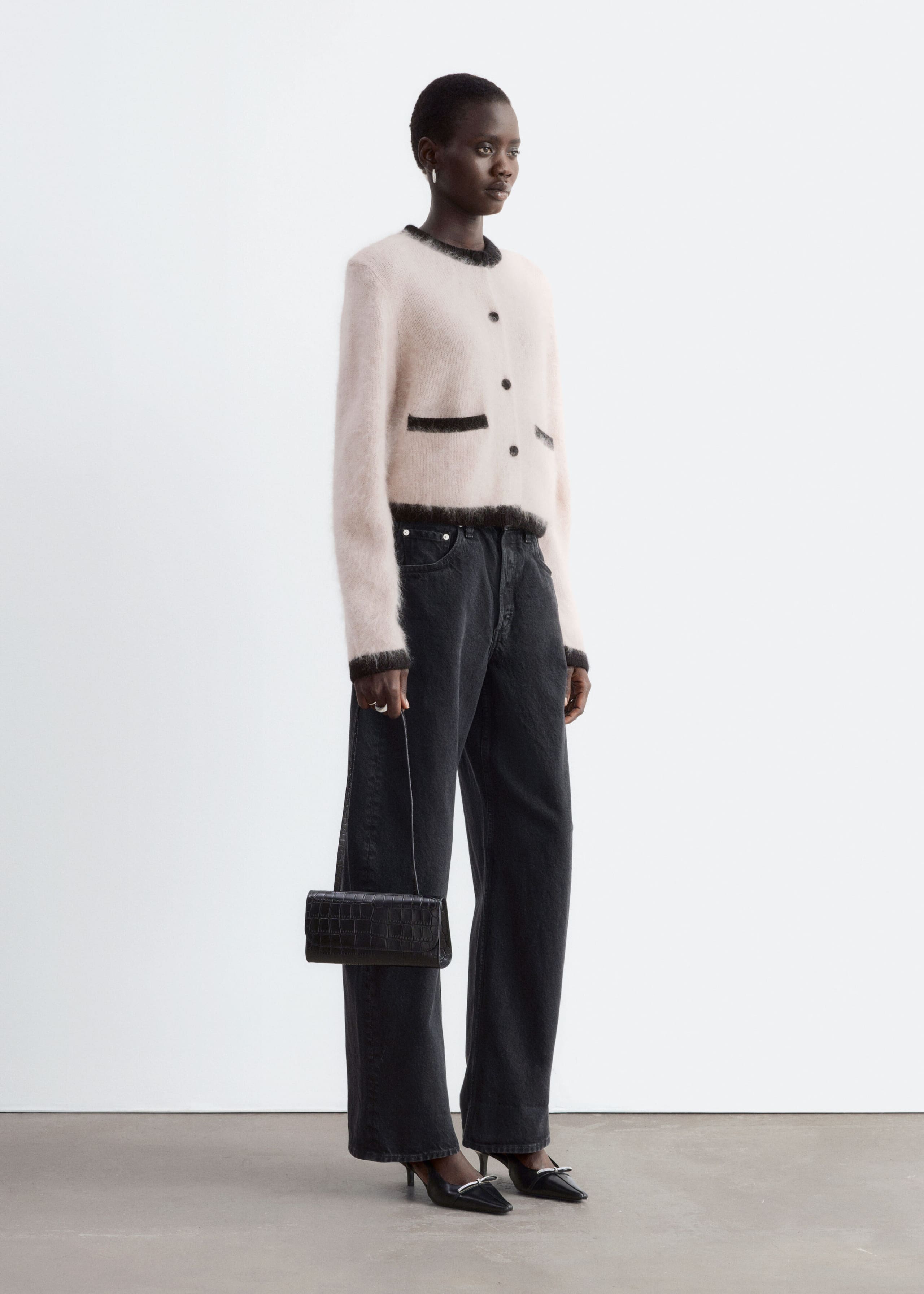 Croc-Effect Leather Shoulder Bag - Black/Faux Croco - Still Life