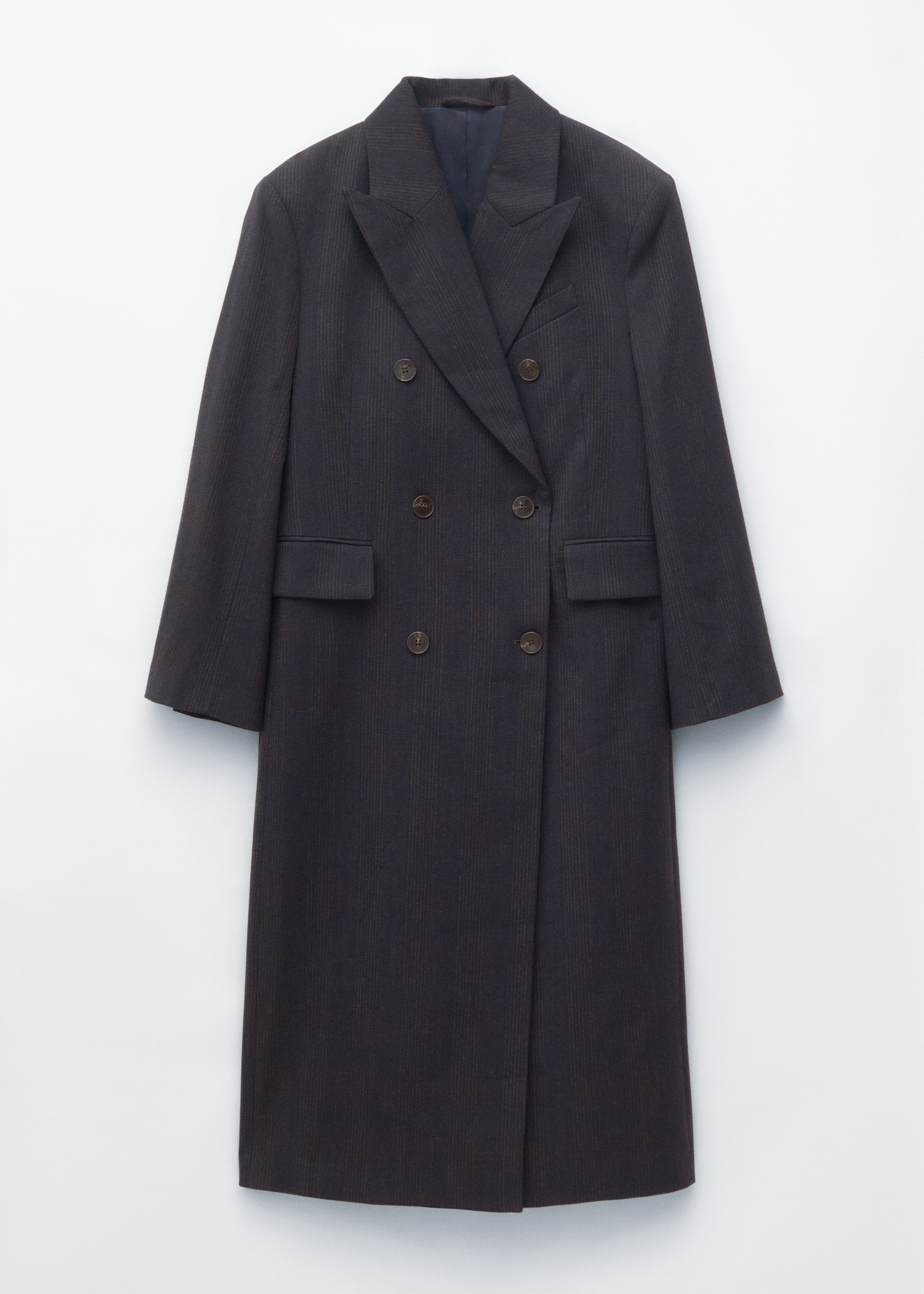 Double-Breasted Cotton-Wool Coat - Dark Brown/Beige