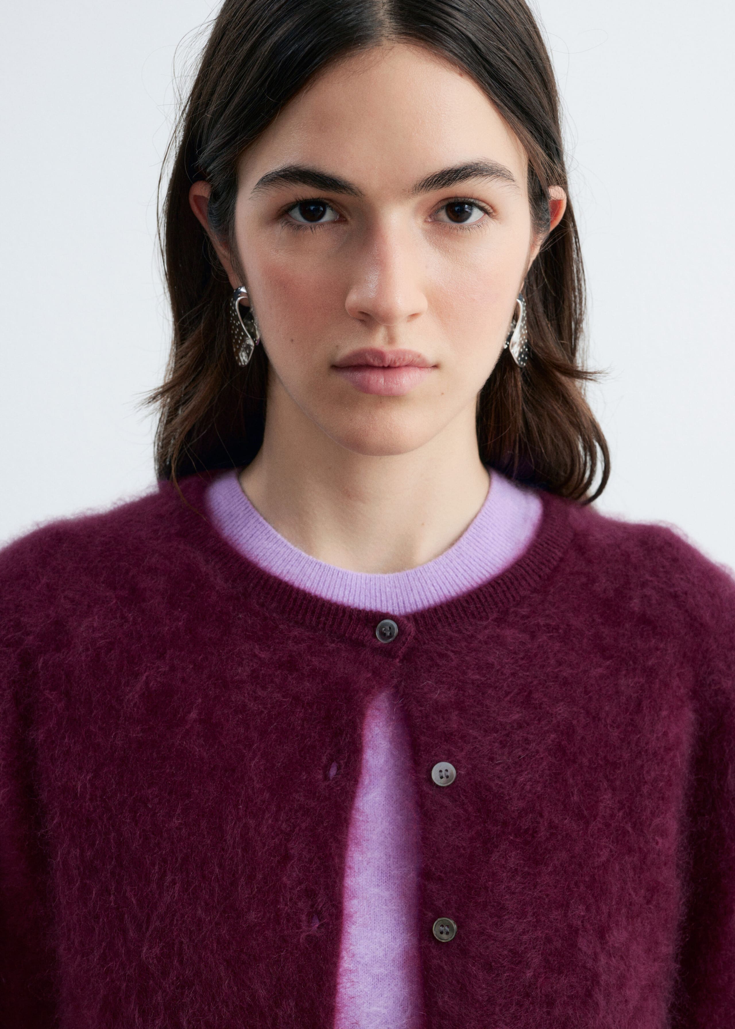 Brushed Cashmere Cardigan - Dark Red - Still Life