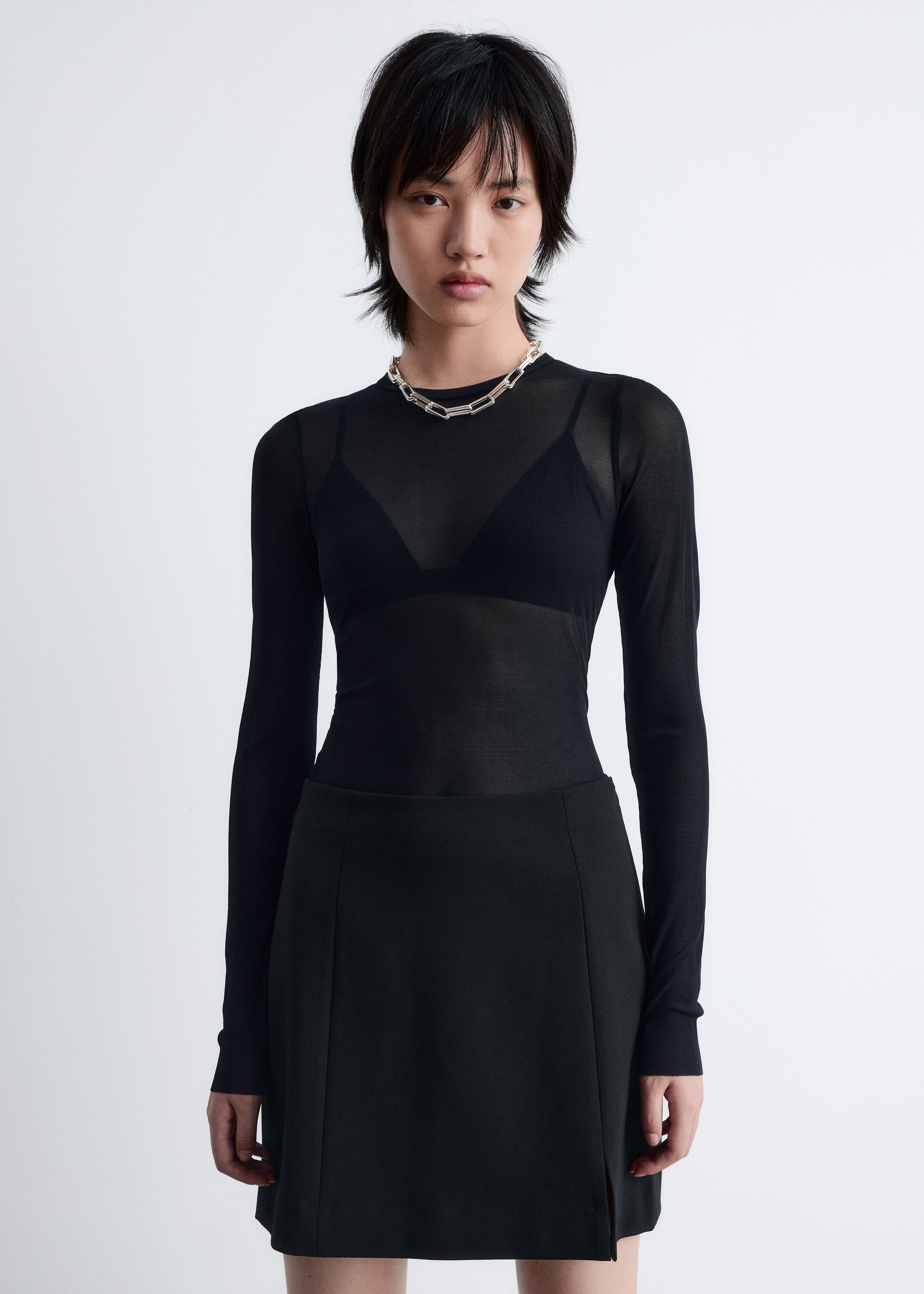 Przezroczysty jedwabny top - Czarny/Rdzawobrązowy