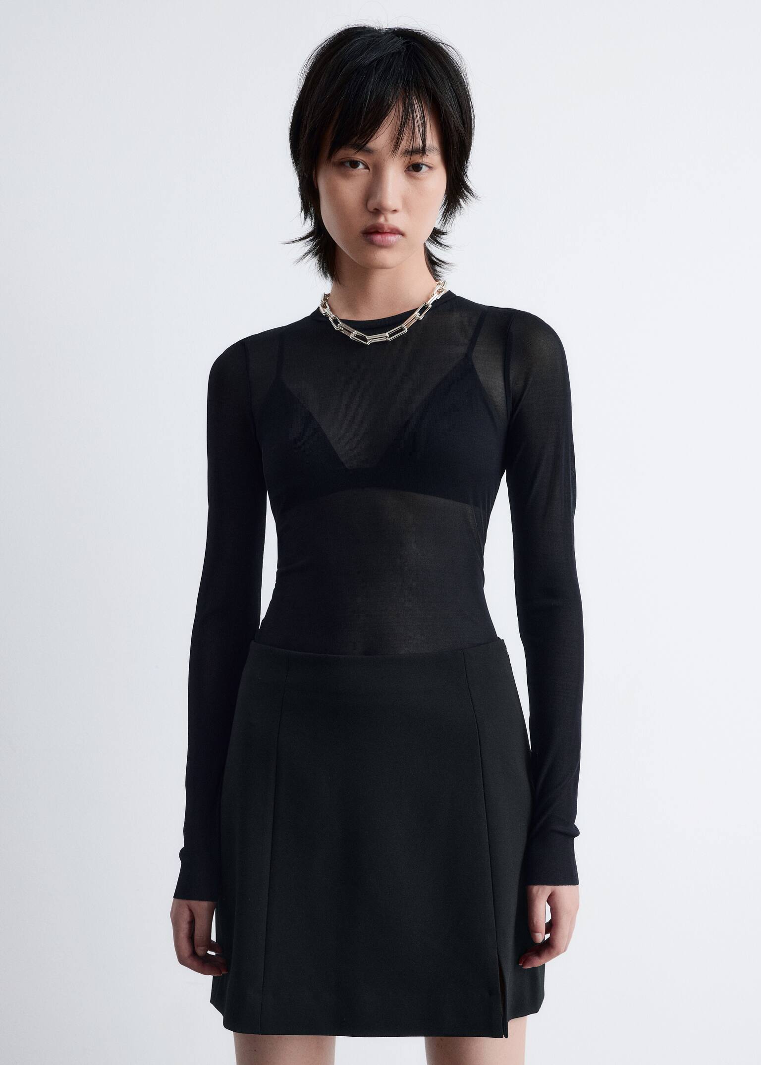 Sheer Silk Top - Zwart/Roestbruin