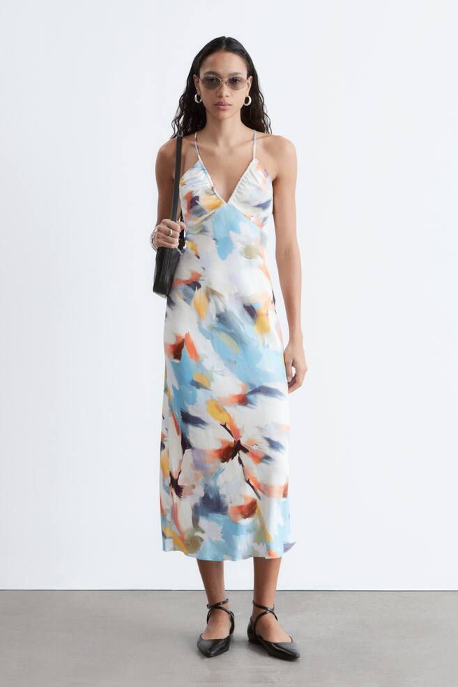 Vestido midi lencero de satén - Estampado azul/Marrón oscuro/Lunares/Negro/Floral/Azul claro/Estampado floral/Flores rosas/Amarillo - 1