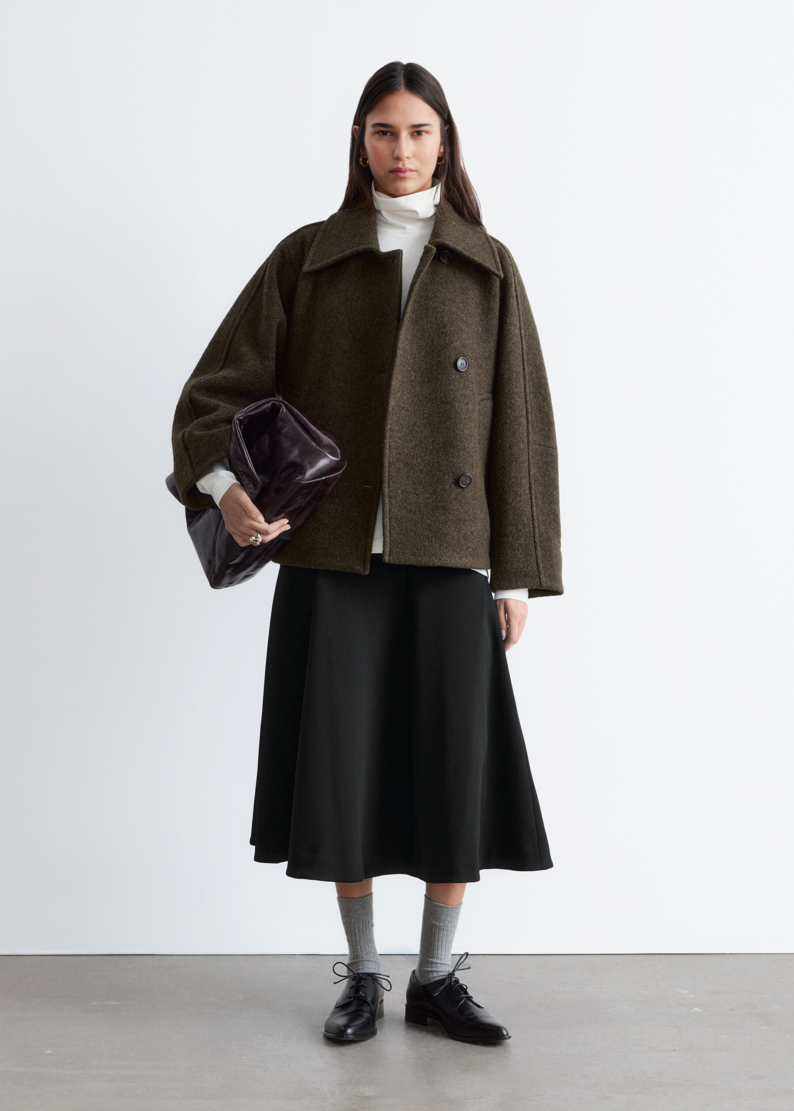 Oversized-Wolljacke - Dunkles Khaki/Schwarz