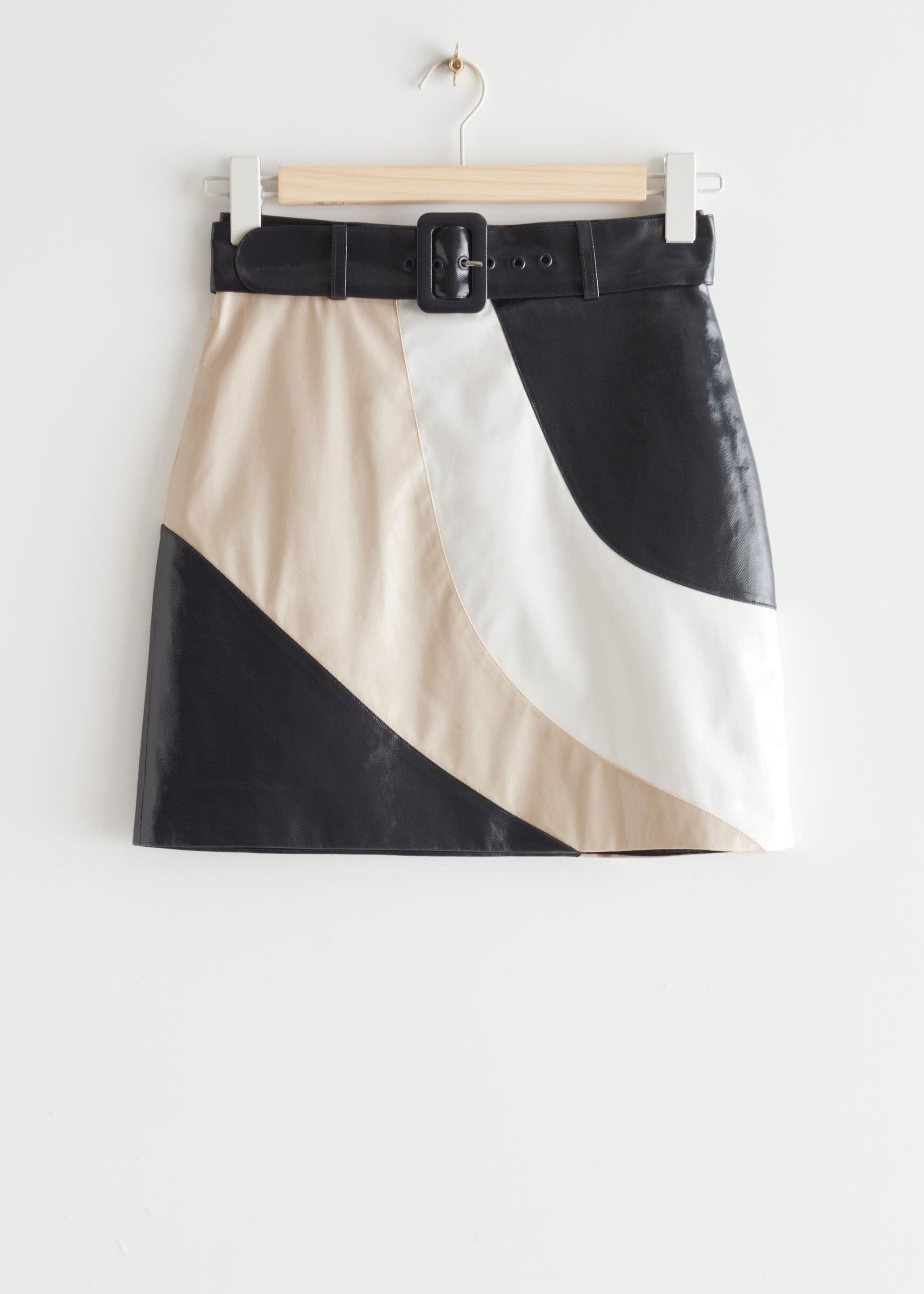 Colour Block Mini Skirt - Black/White/Beige - Still Life