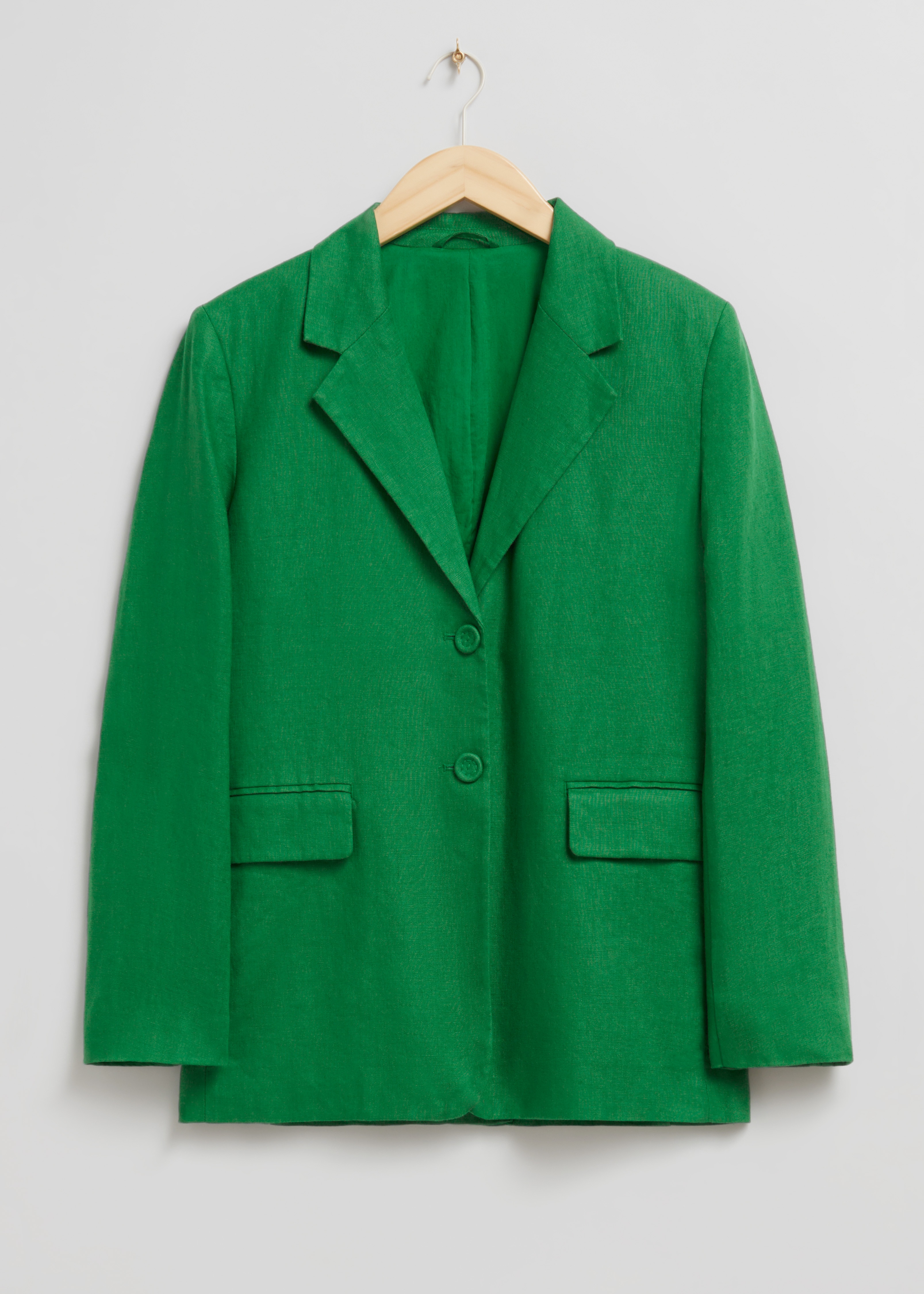 Relaxed Single-Breasted Linen Blazer - Bright Green - Ladies