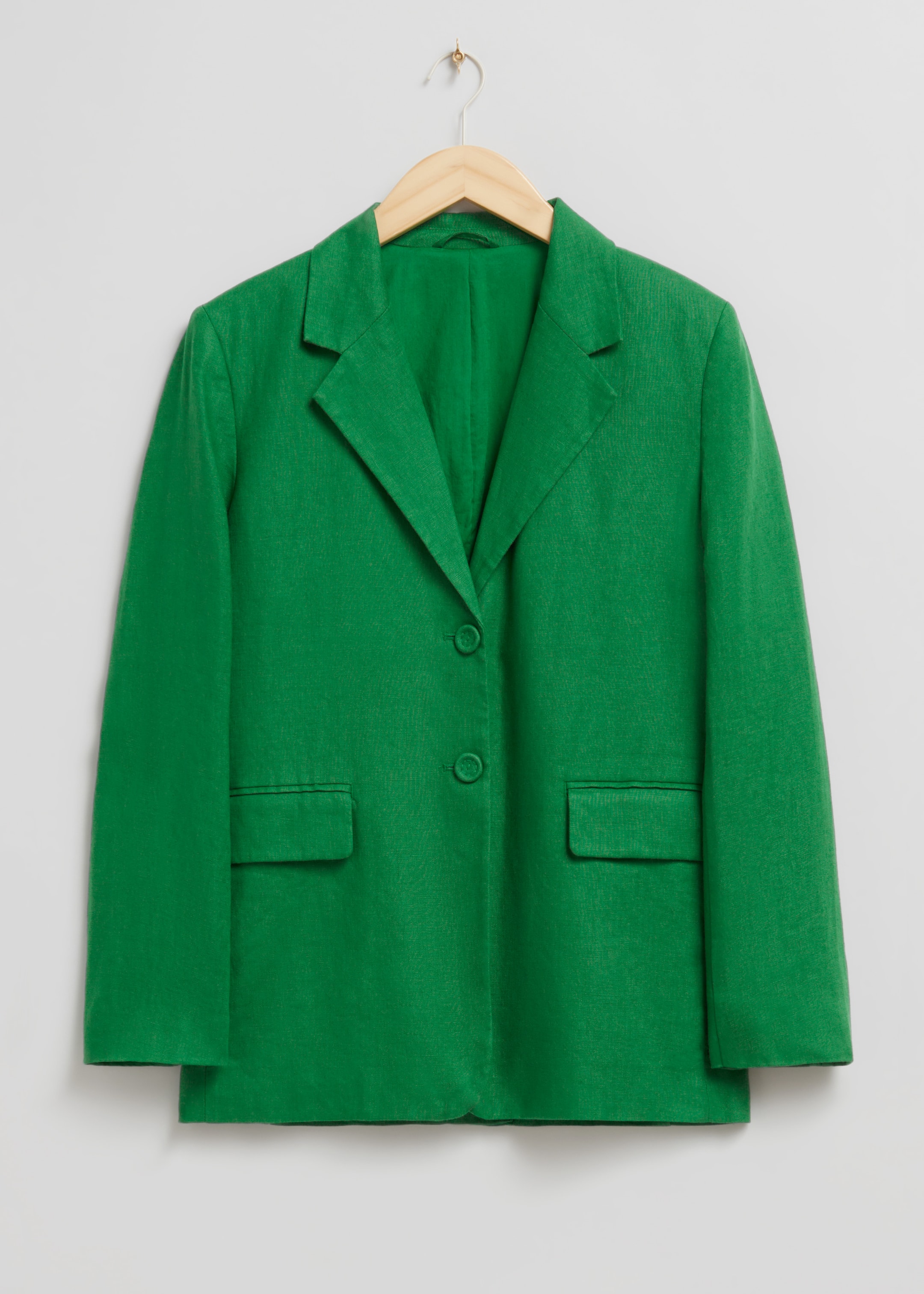 View larger image: Relaxed Single-Breasted Linen Blazer - Bright Green - Ladies | H&M GB 1