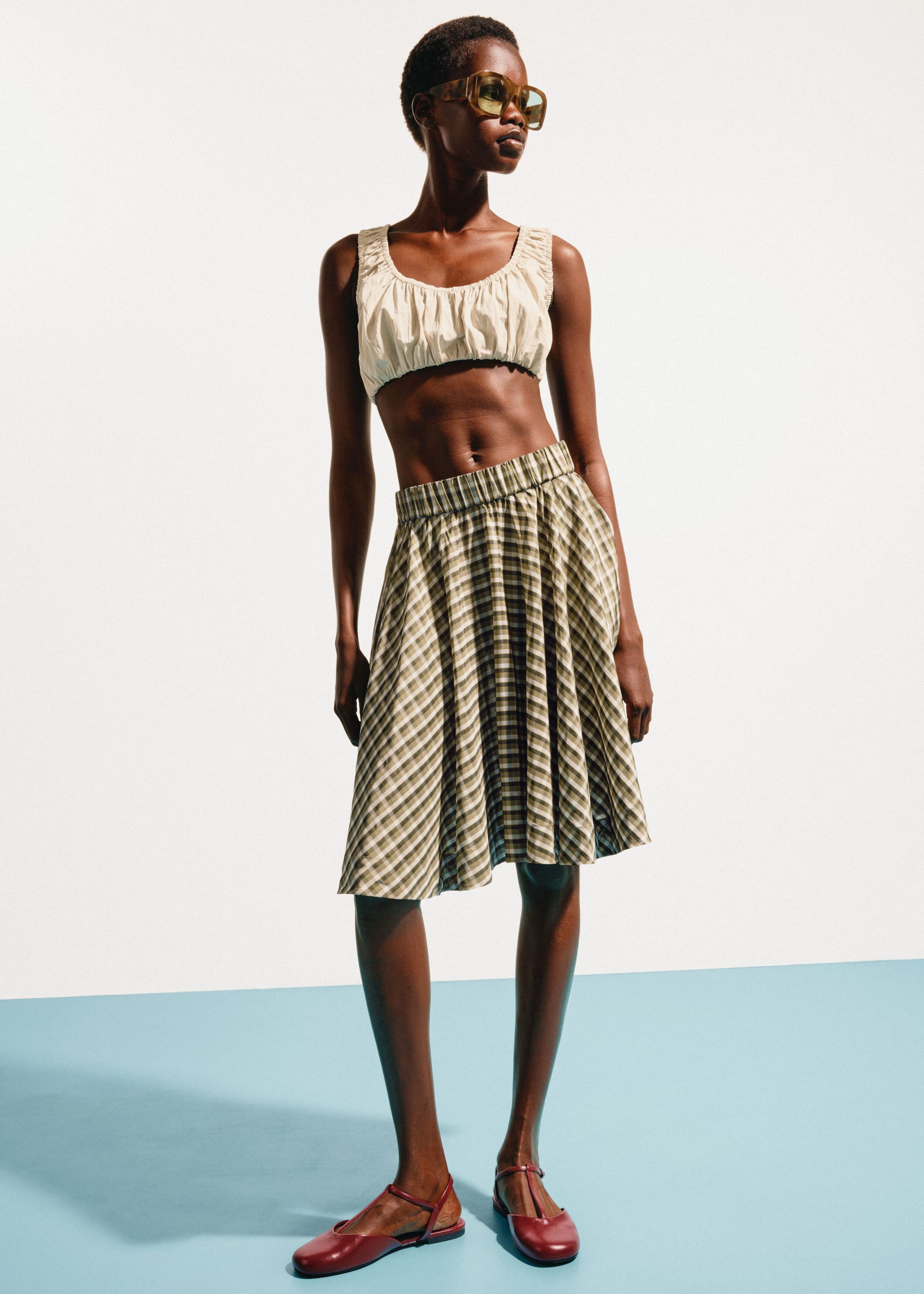 Falda de corte relajado - Verde/Cuadros - Lookbook
