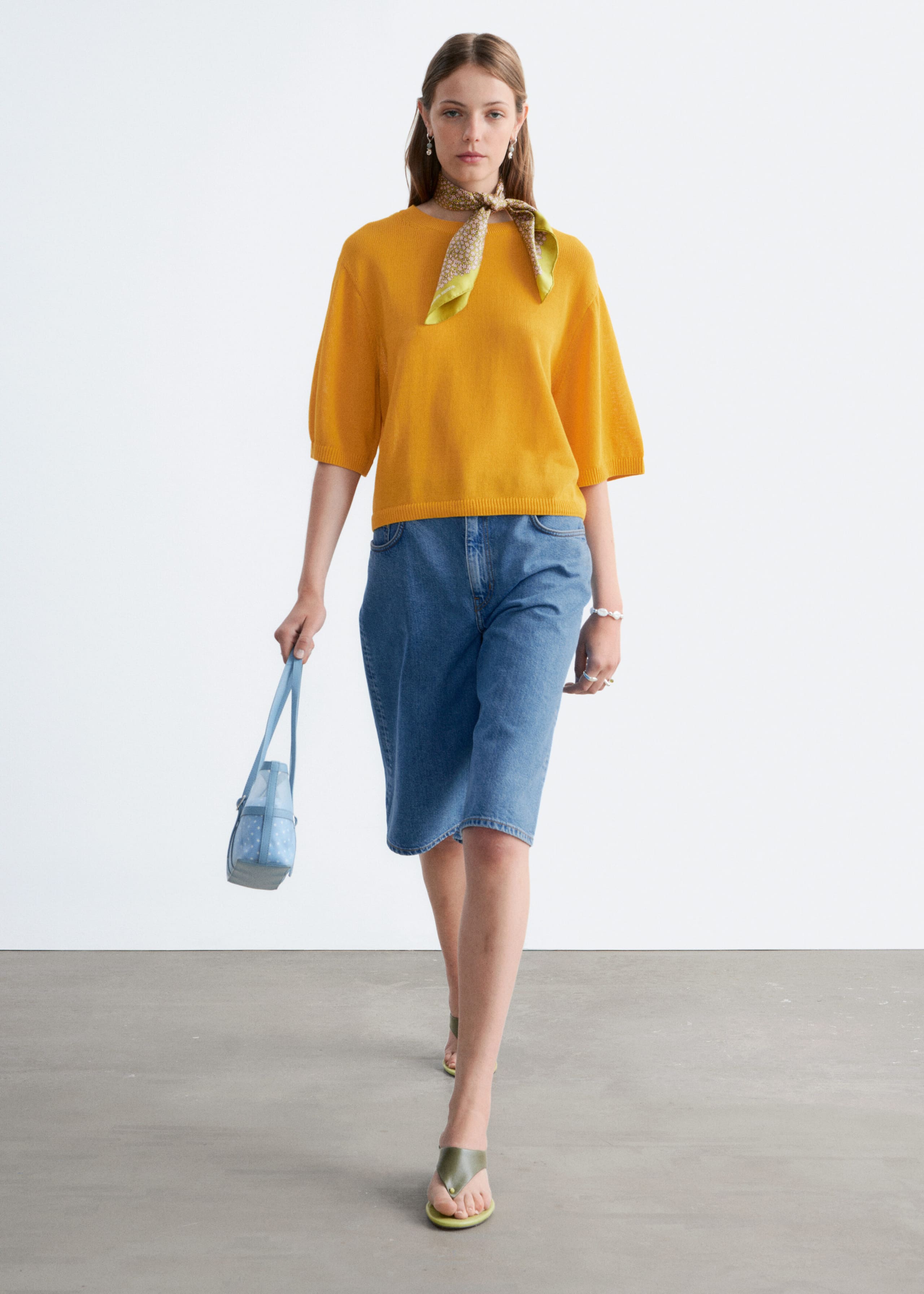 Knitted Cotton T-Shirt - Yellow - Lookbook