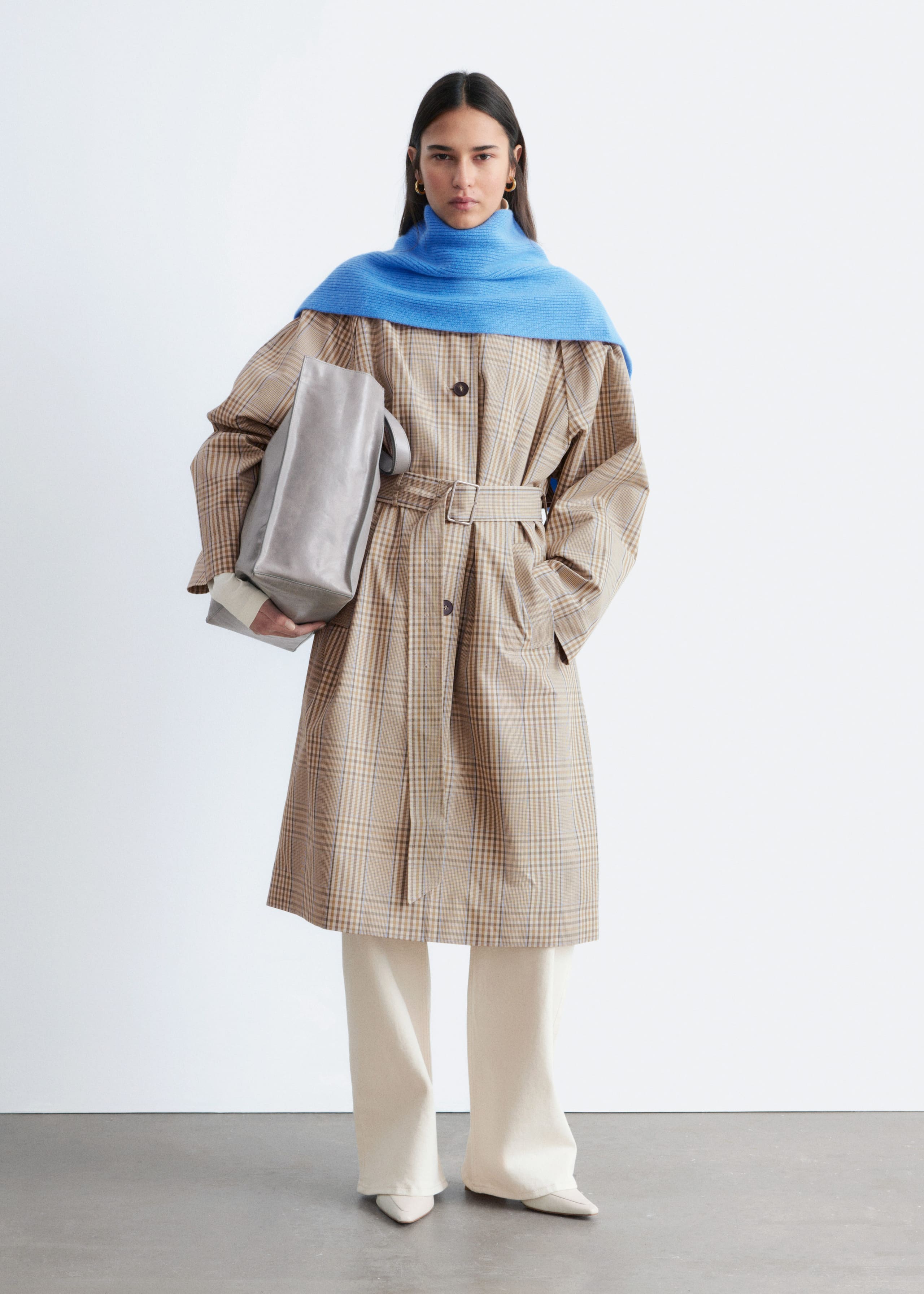Image of Checked Buckle-Belt Trench Coat