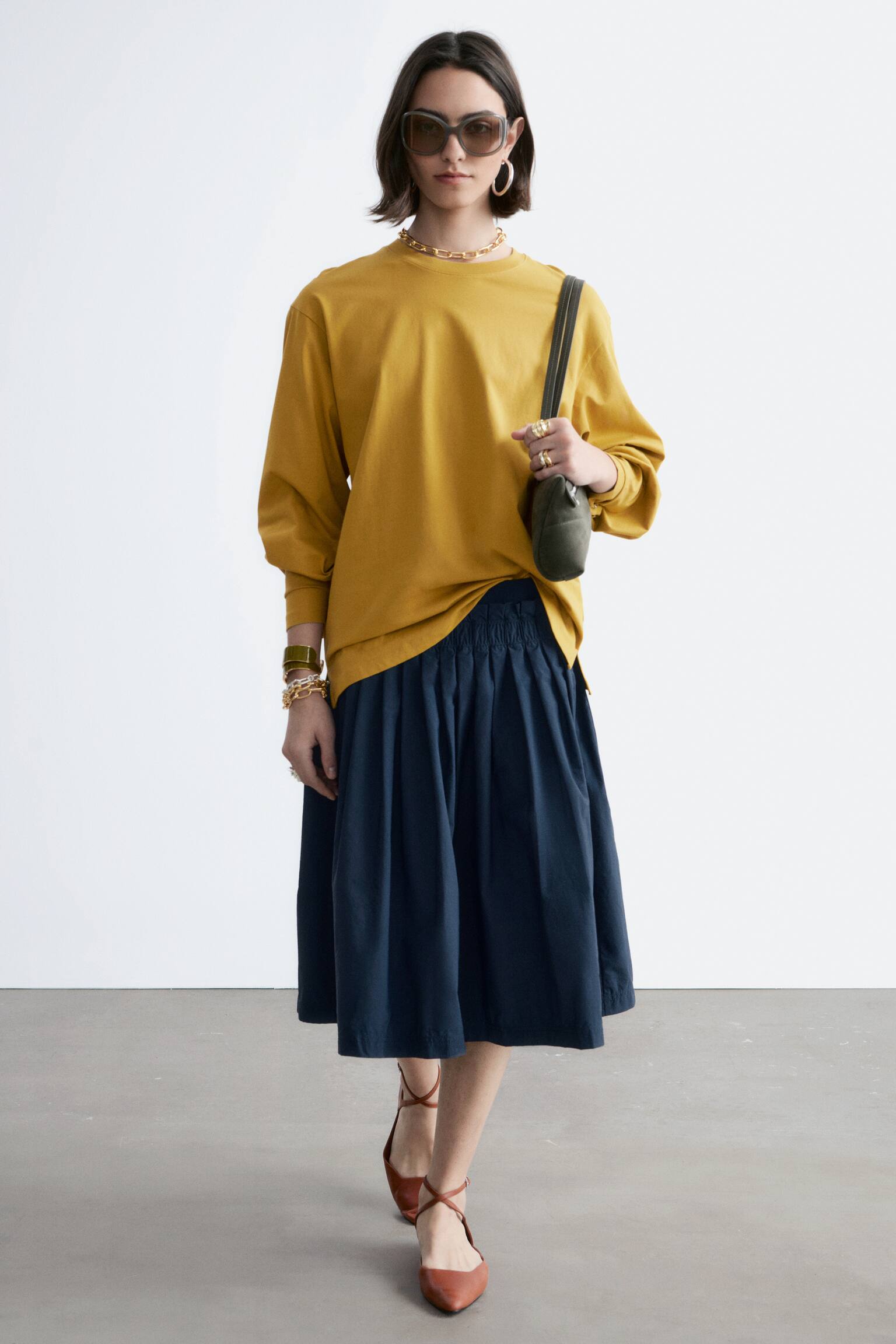 Jersey top met lange mouwen - Donkergeel/Wit/Marineblauw/witte strepen - 4