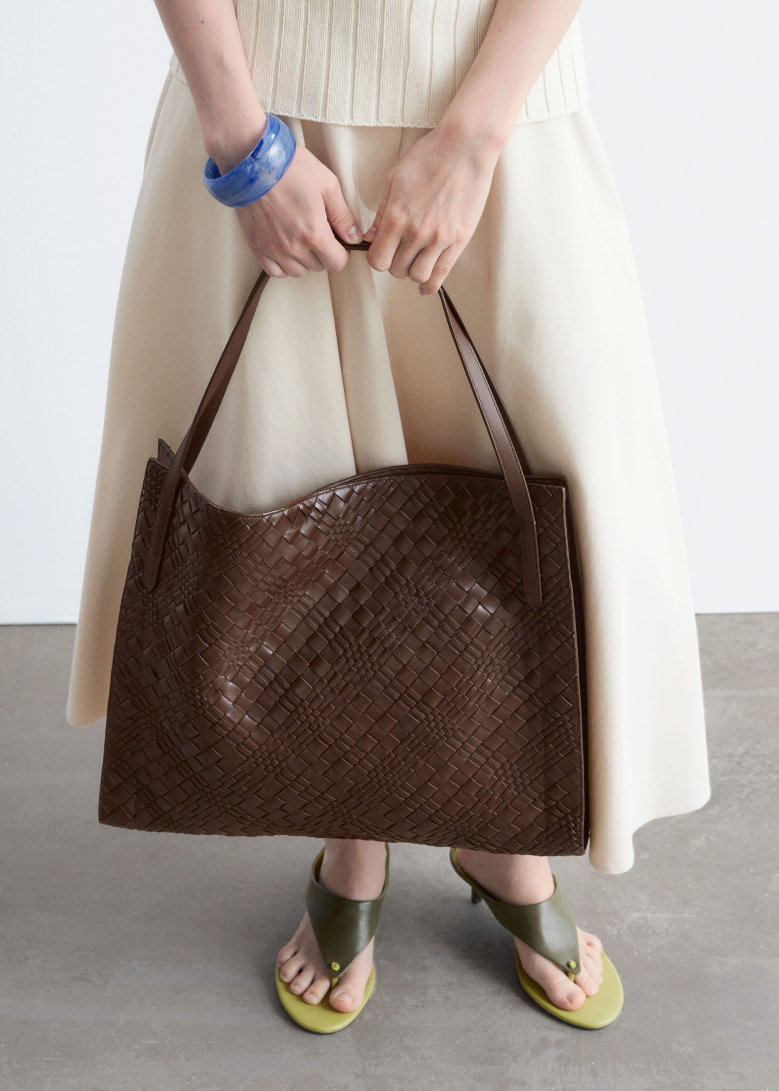 Open Braided Leather Tote - Black - Lookbook