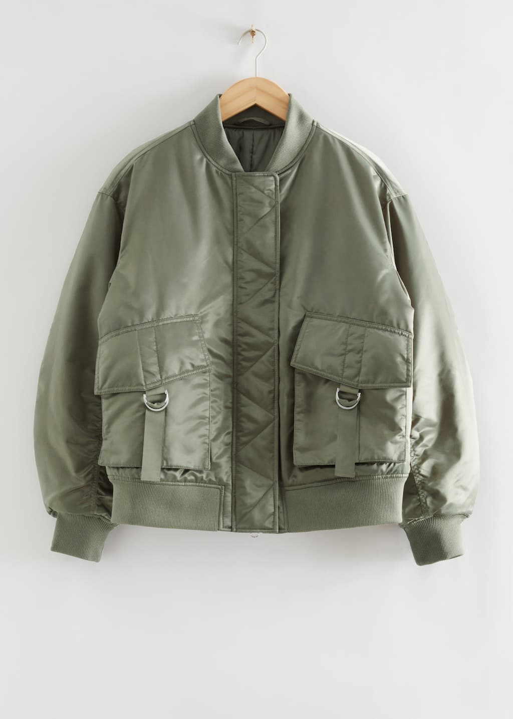 Oversized Satin Flight Jacket - Light Green - Still Life