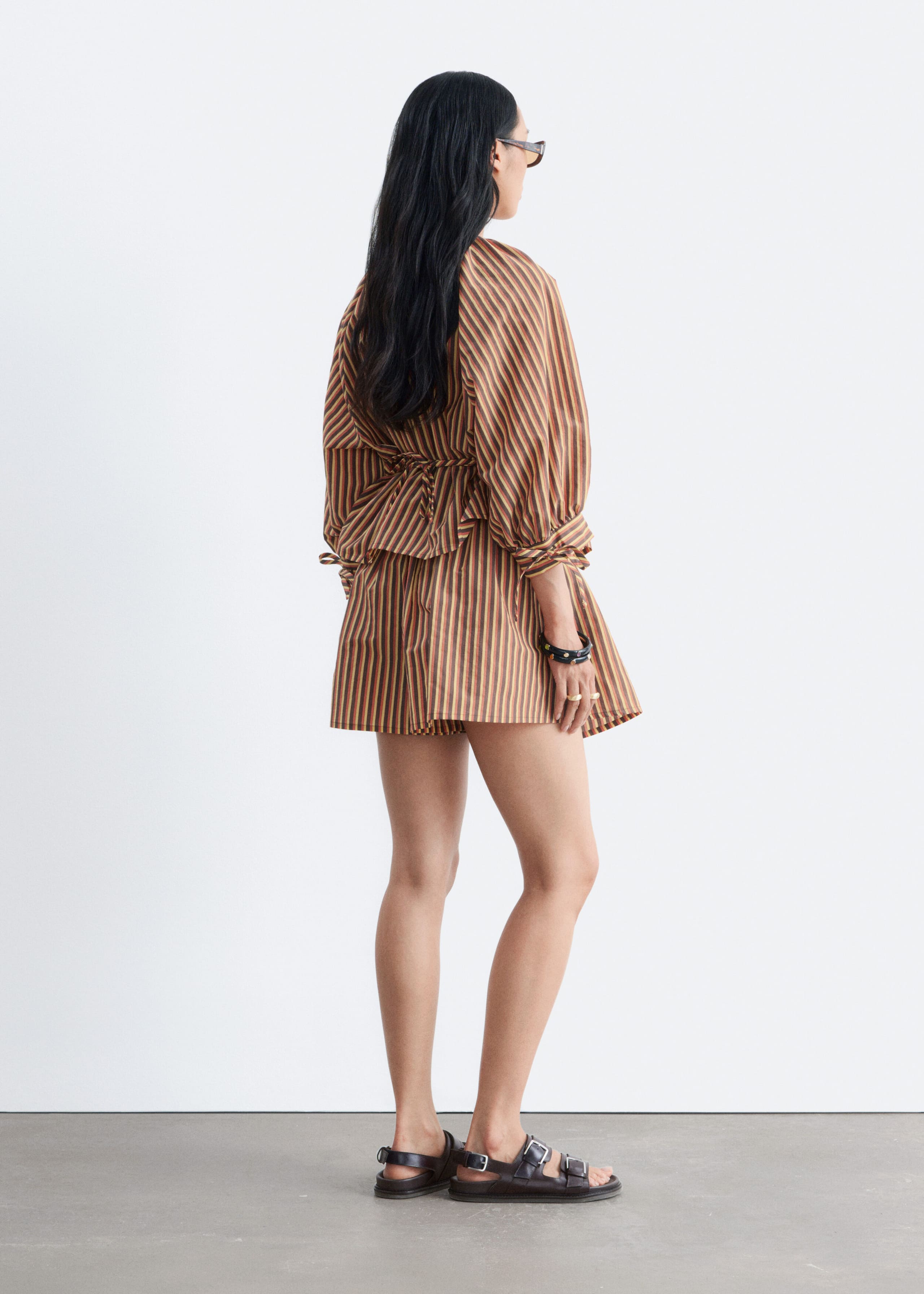 Blouse à cordons de serrage aux poignets - Brun/Rayé - Lookbook