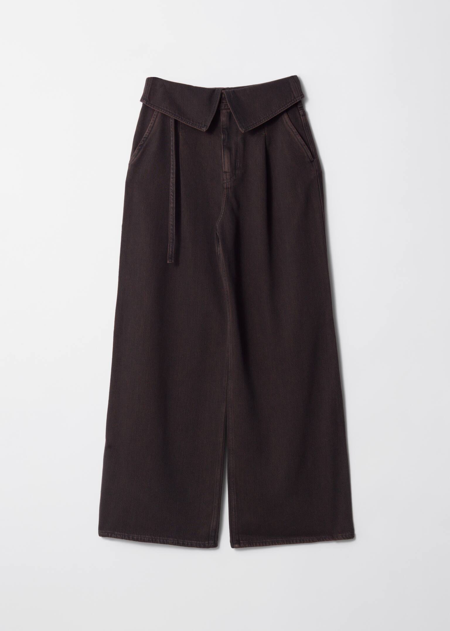 Paperbag-Jeans mit weitem Bein - Dunkelbraun - 1