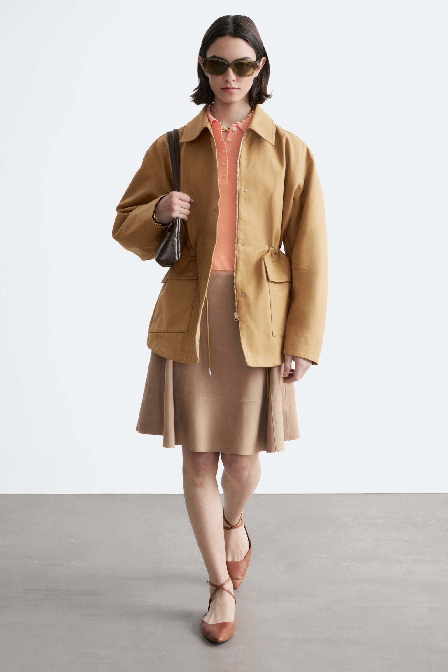 Veste utilitaire oversize à cordon de serrage - Jaune moutarde/Marron foncé - 8