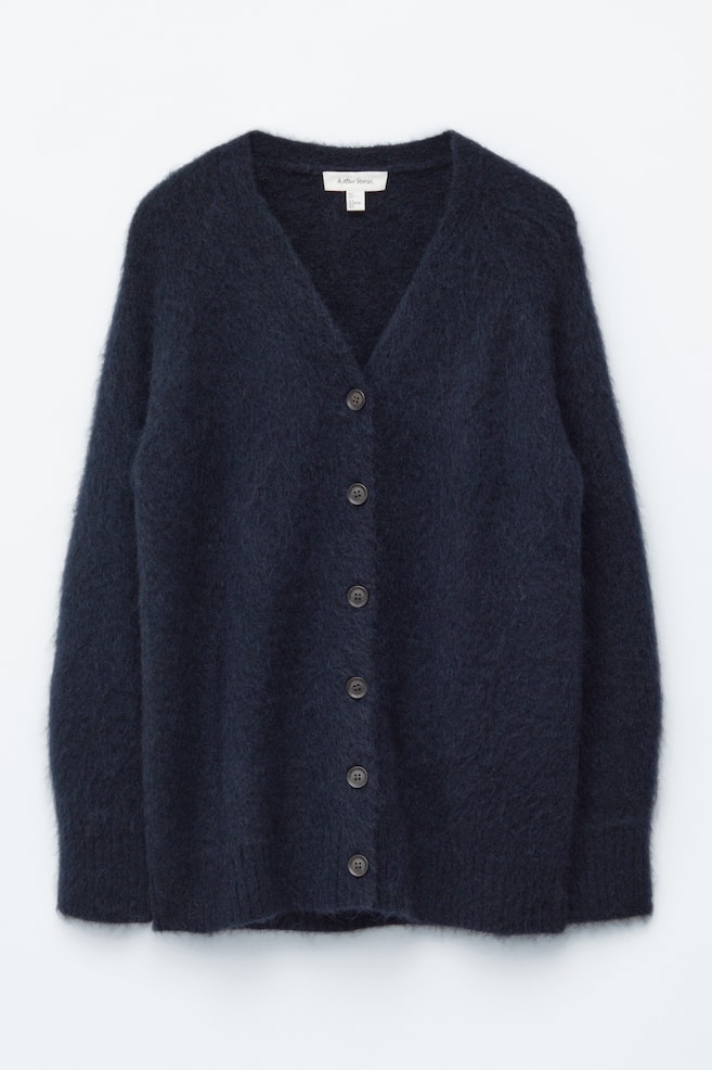 Long Mohair-Blend Cardigan - Dark Blue/Grey - 1