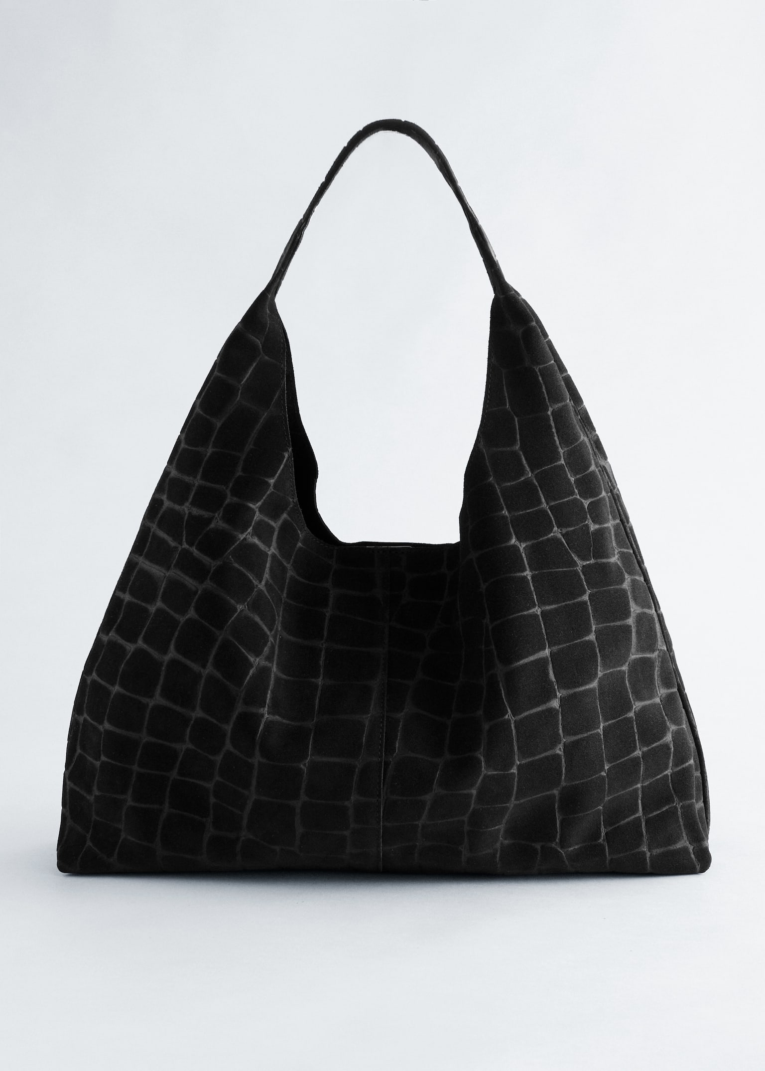 Sac cabas en daim effet croco - Croco noir