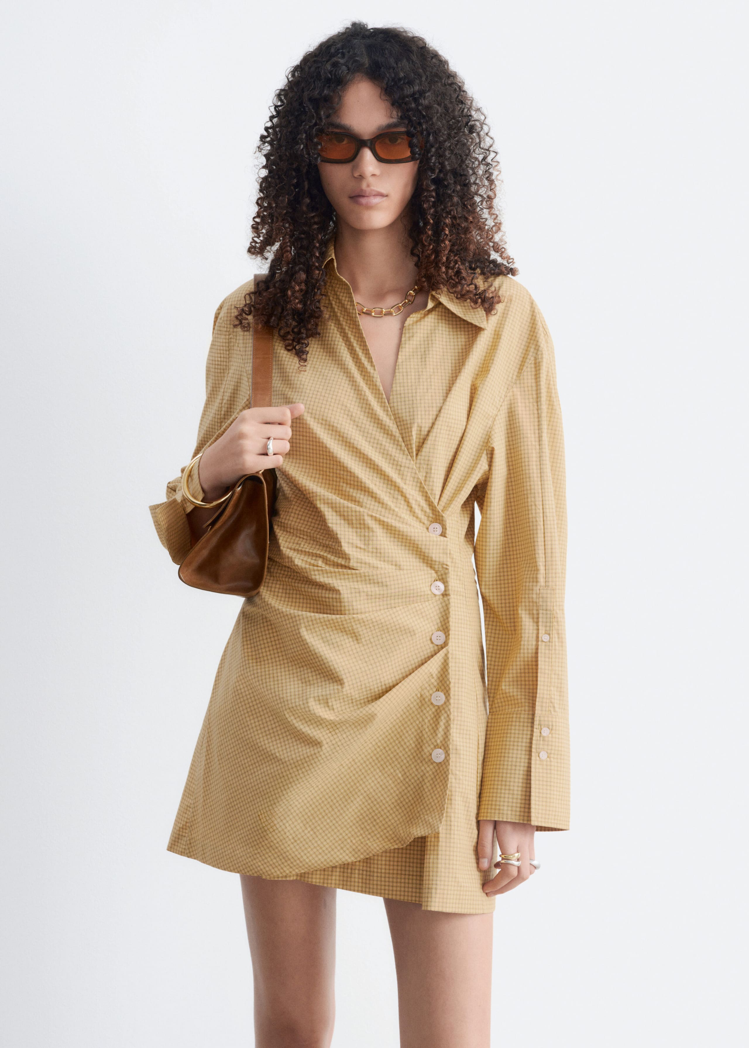Wrap Shirt Mini Dress - Yellow/Checked - Still Life