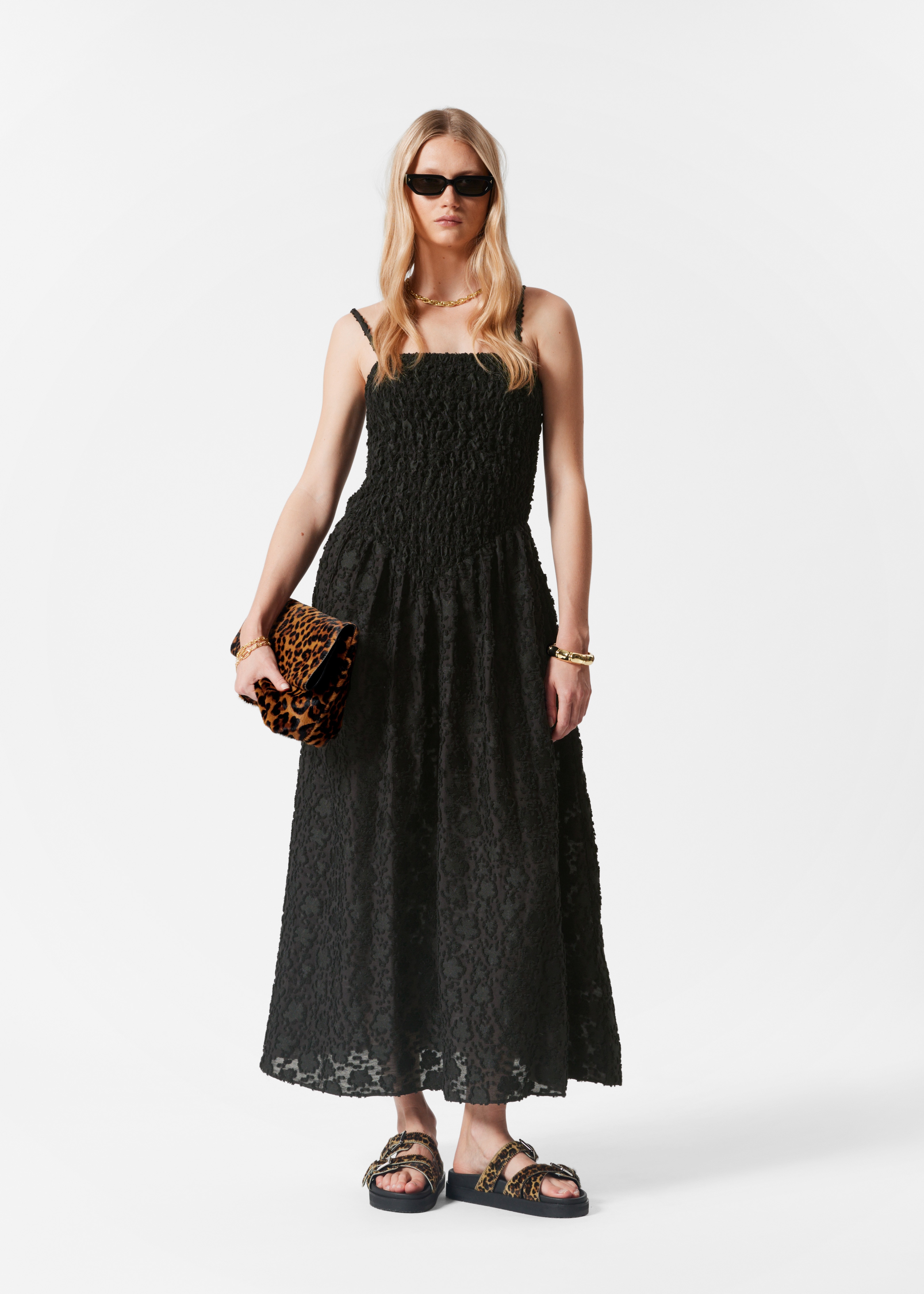 Rochie maxi smock - Negru/Dark Red