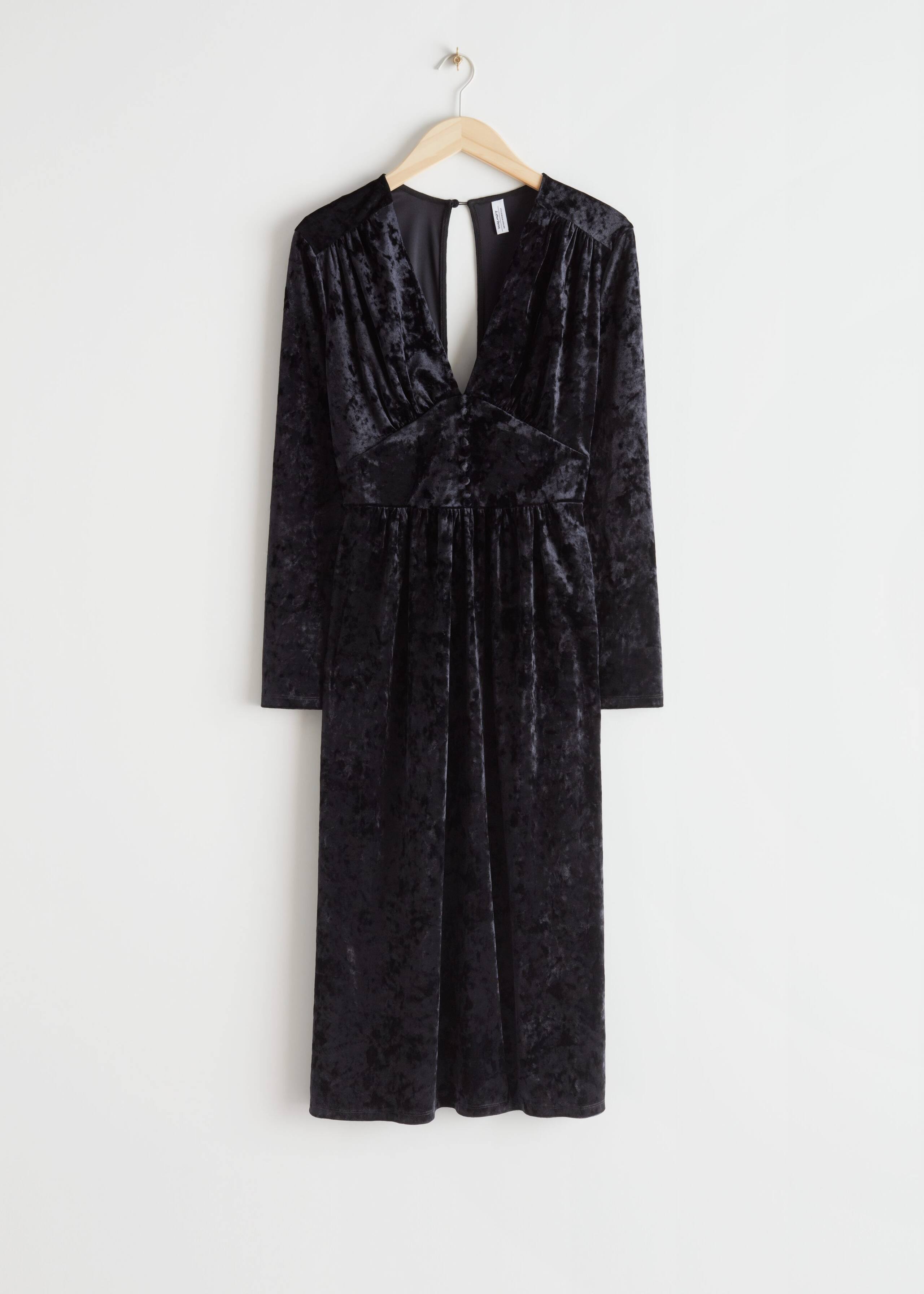 Buttoned Velvet Midi Dress - Black - Still Life