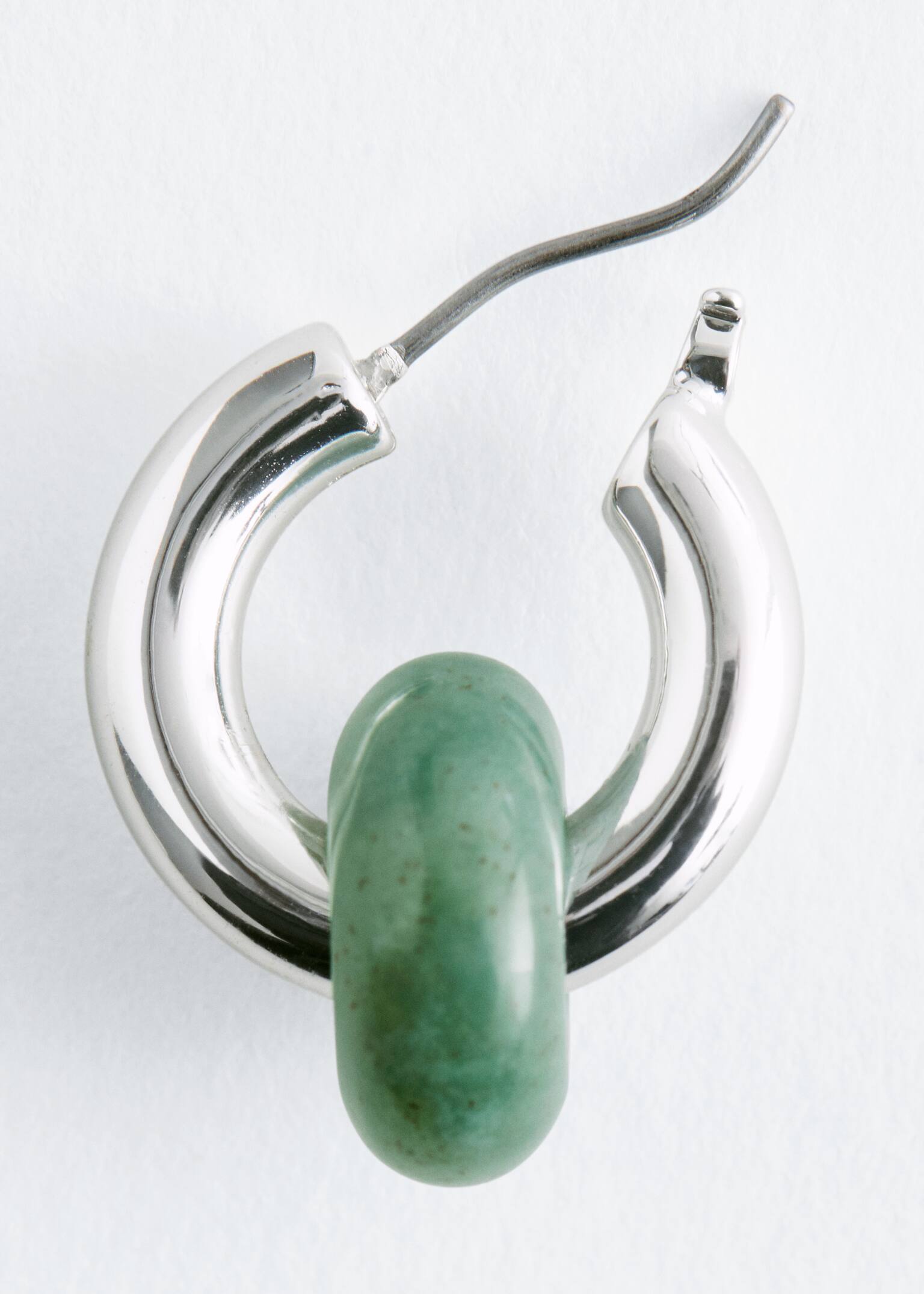Stone Bead Hoop Earrings - Argintiu/Verde - 2