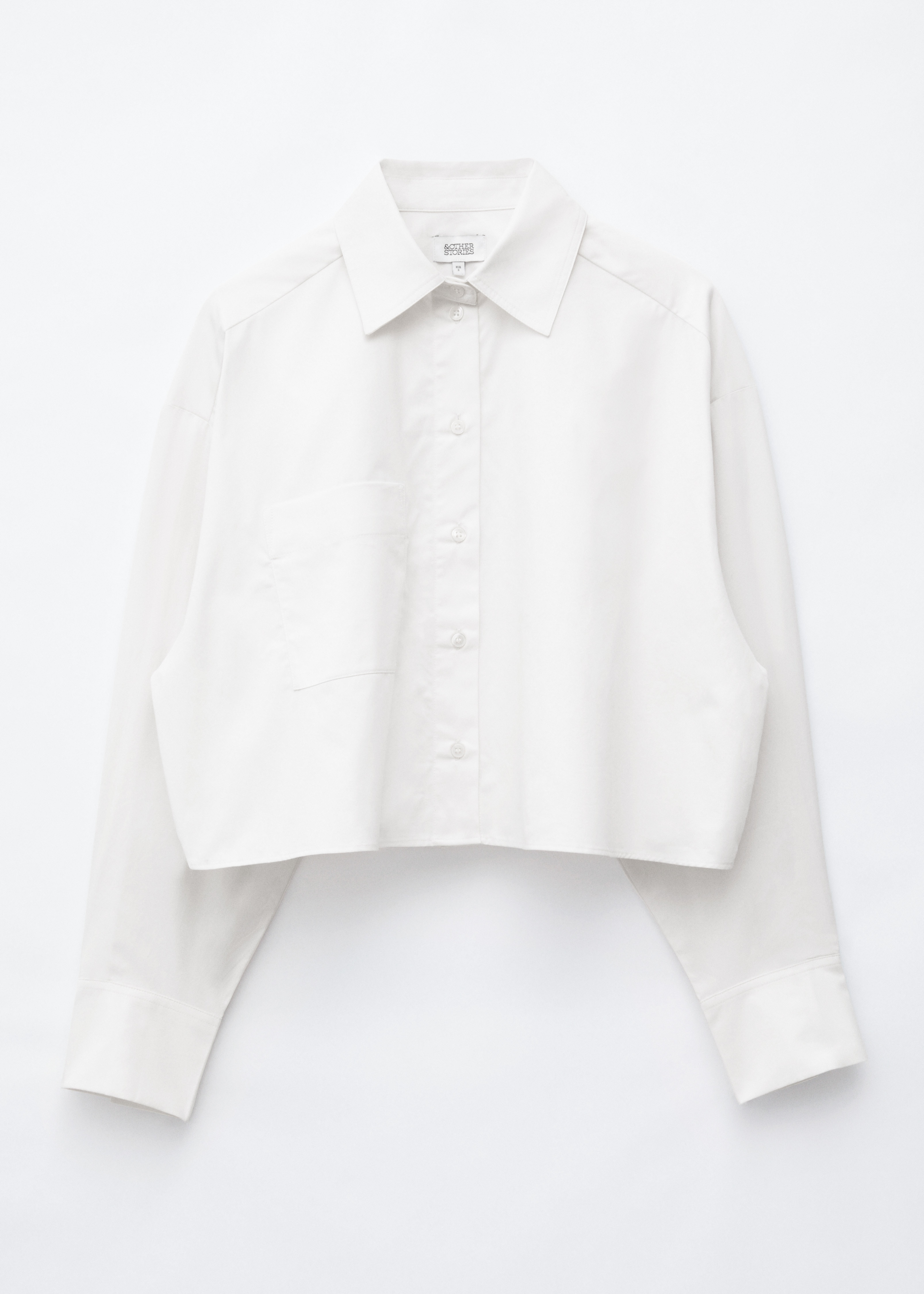Cropped Cotton Twill Shirt - White/Blue/Striped