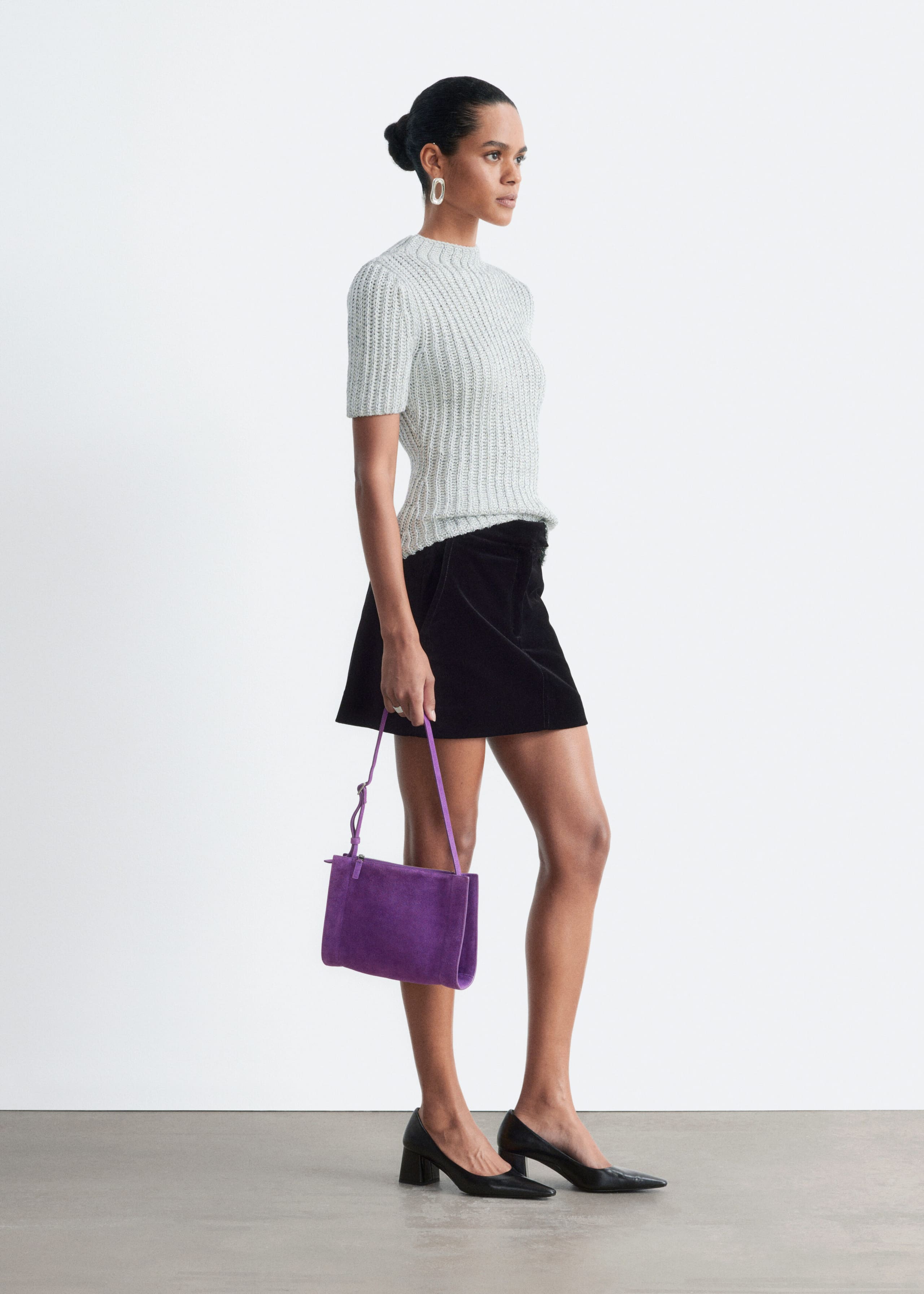 Metallic Knit Top - Grey - Lookbook